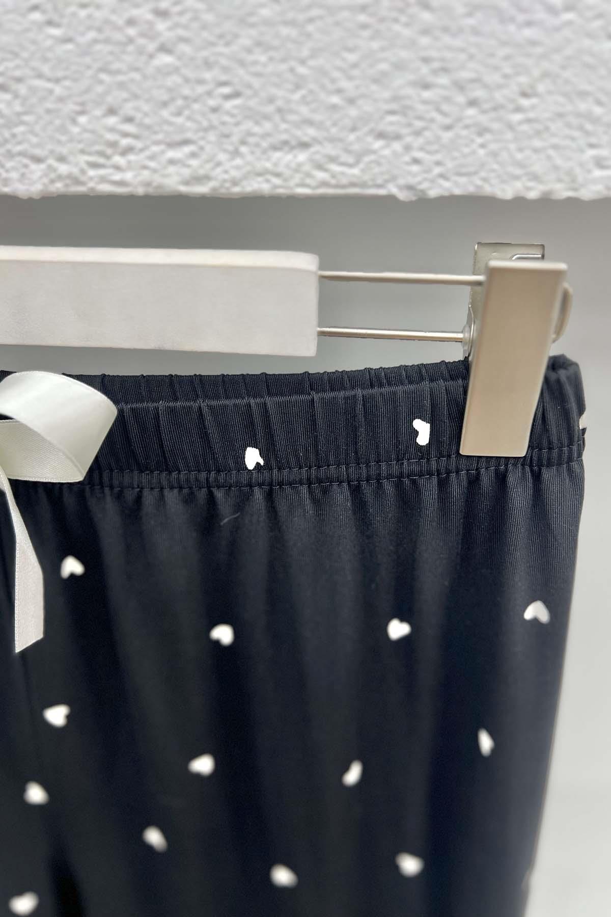 Küçük Kalpli Pijama Altı Siyah