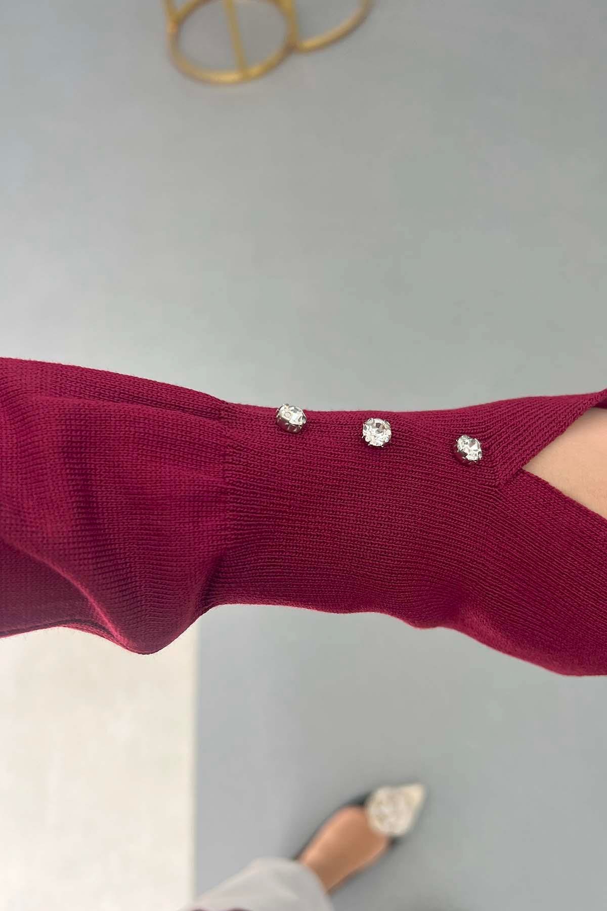 Kurdela Taşlı Merserize Bluz Bordo