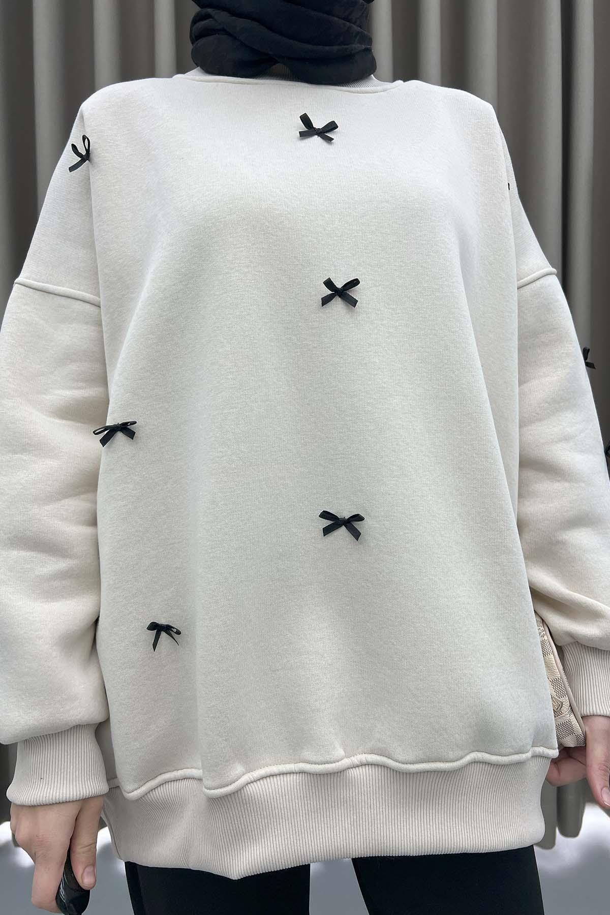 Kurdeleli Sweatshirt Bej