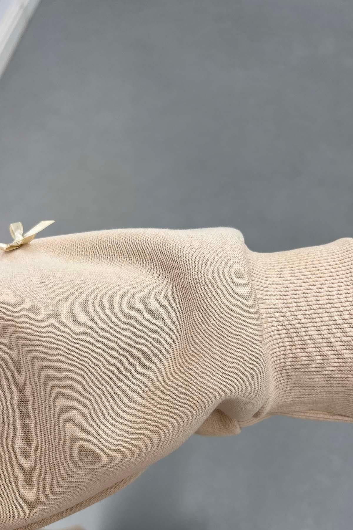 Kurdeleli Sweatshirt Bej