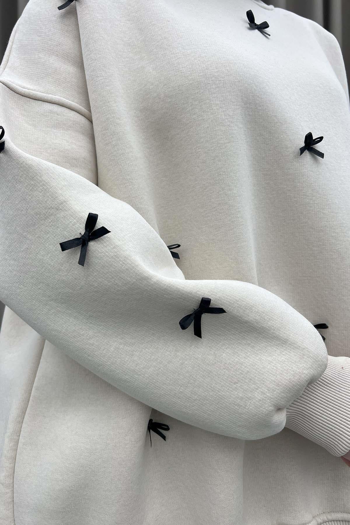 Kurdeleli Sweatshirt Bej