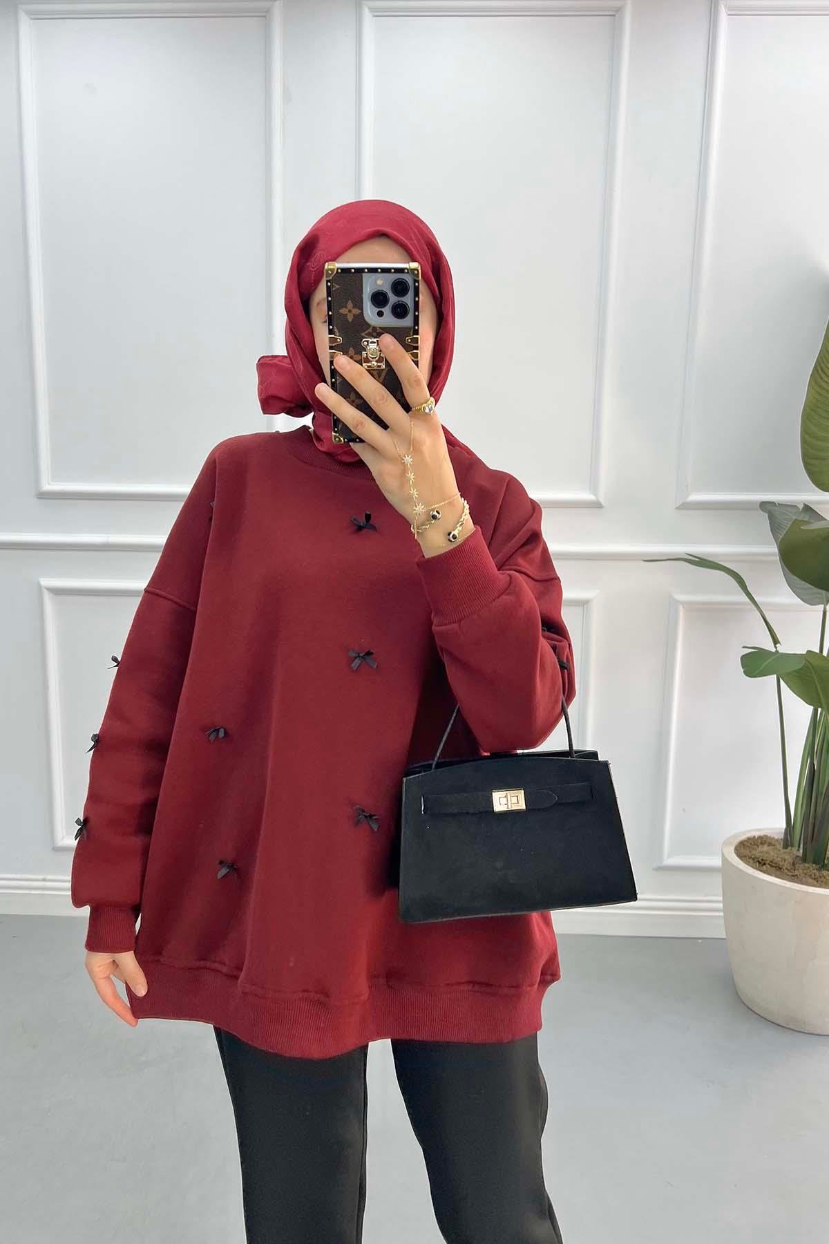 Kurdeleli Sweatshirt Bordo