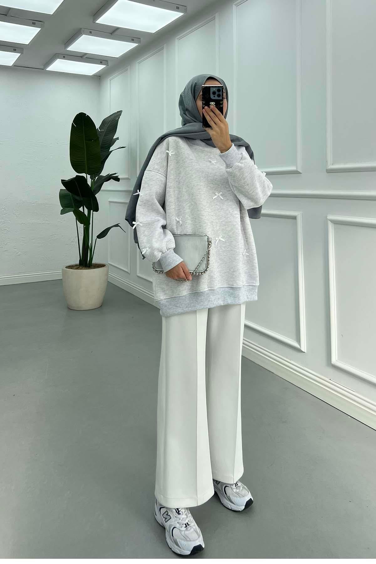 Kurdeleli Sweatshirt Gri