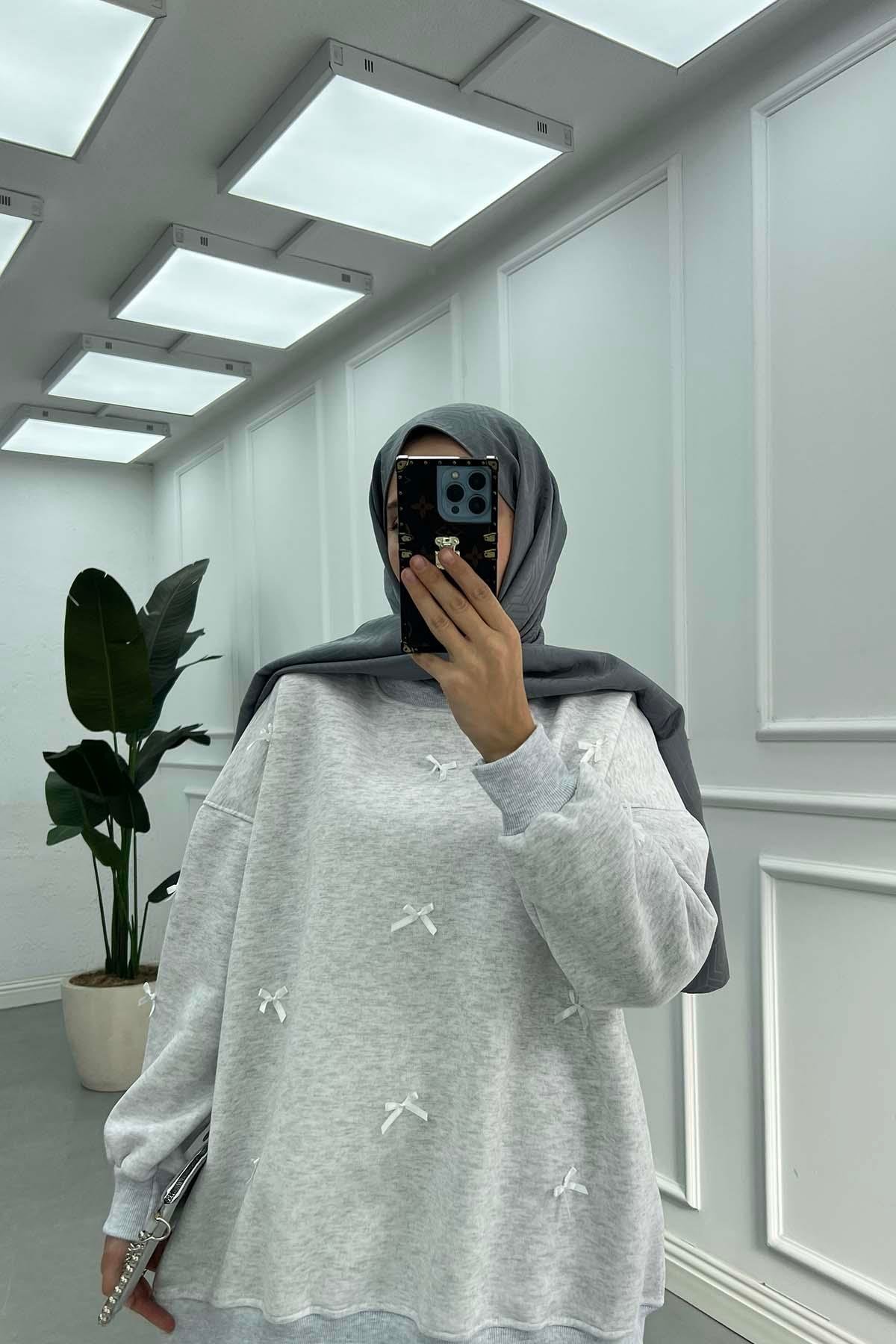Kurdeleli Sweatshirt Gri
