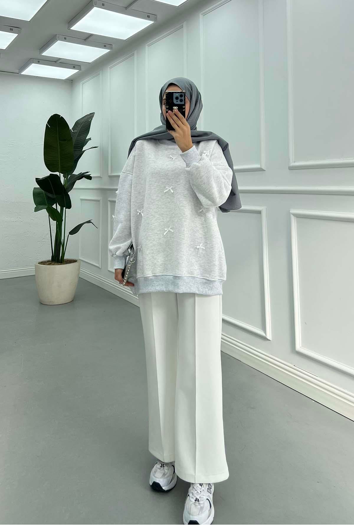 Kurdeleli Sweatshirt Gri