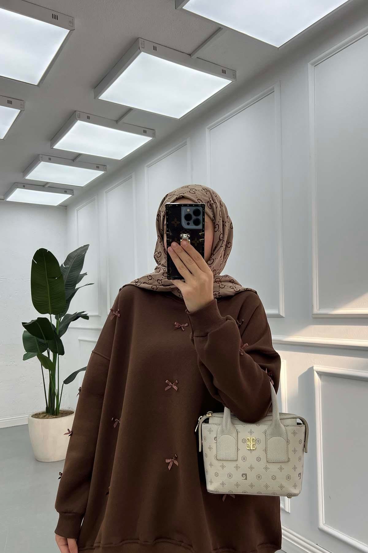 Kurdeleli Sweatshirt Kahve