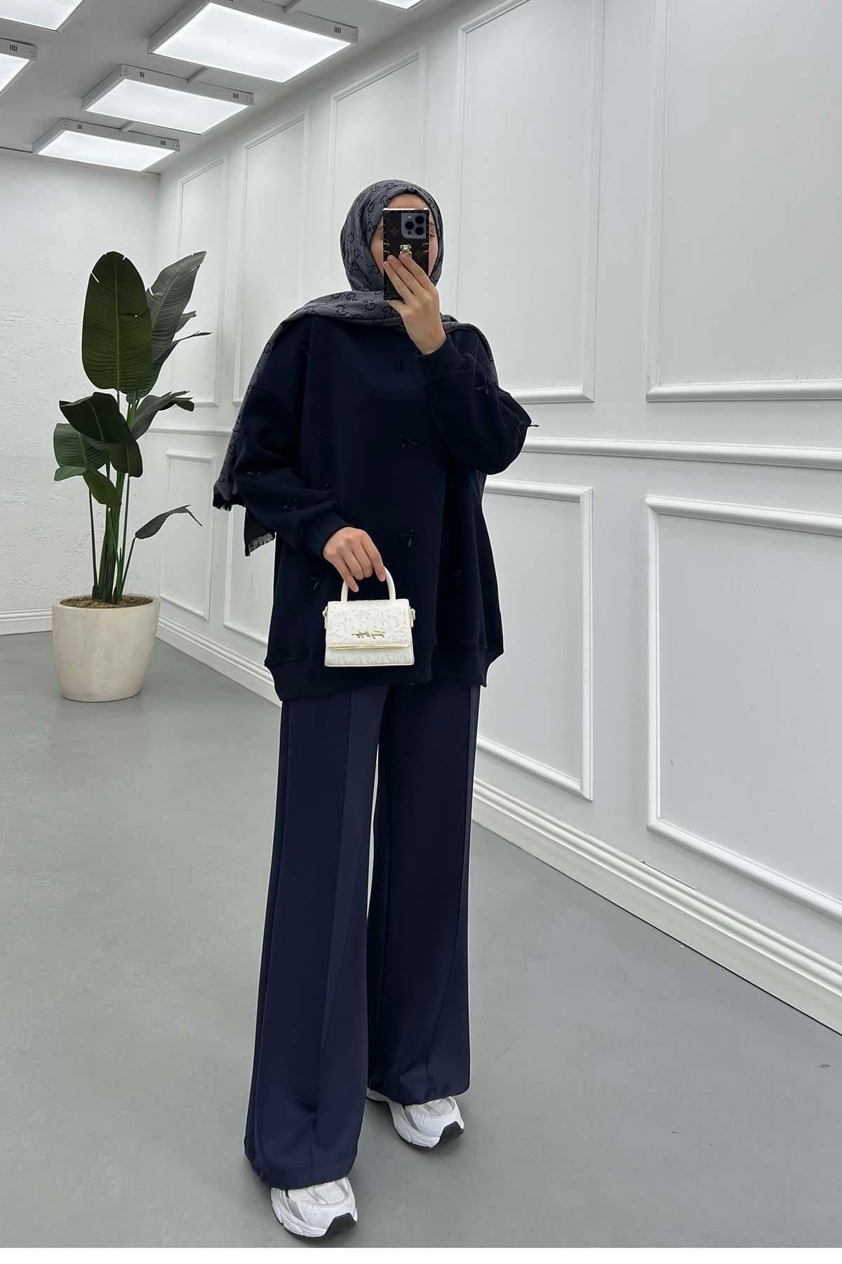 Kurdeleli Sweatshirt Lacivert
