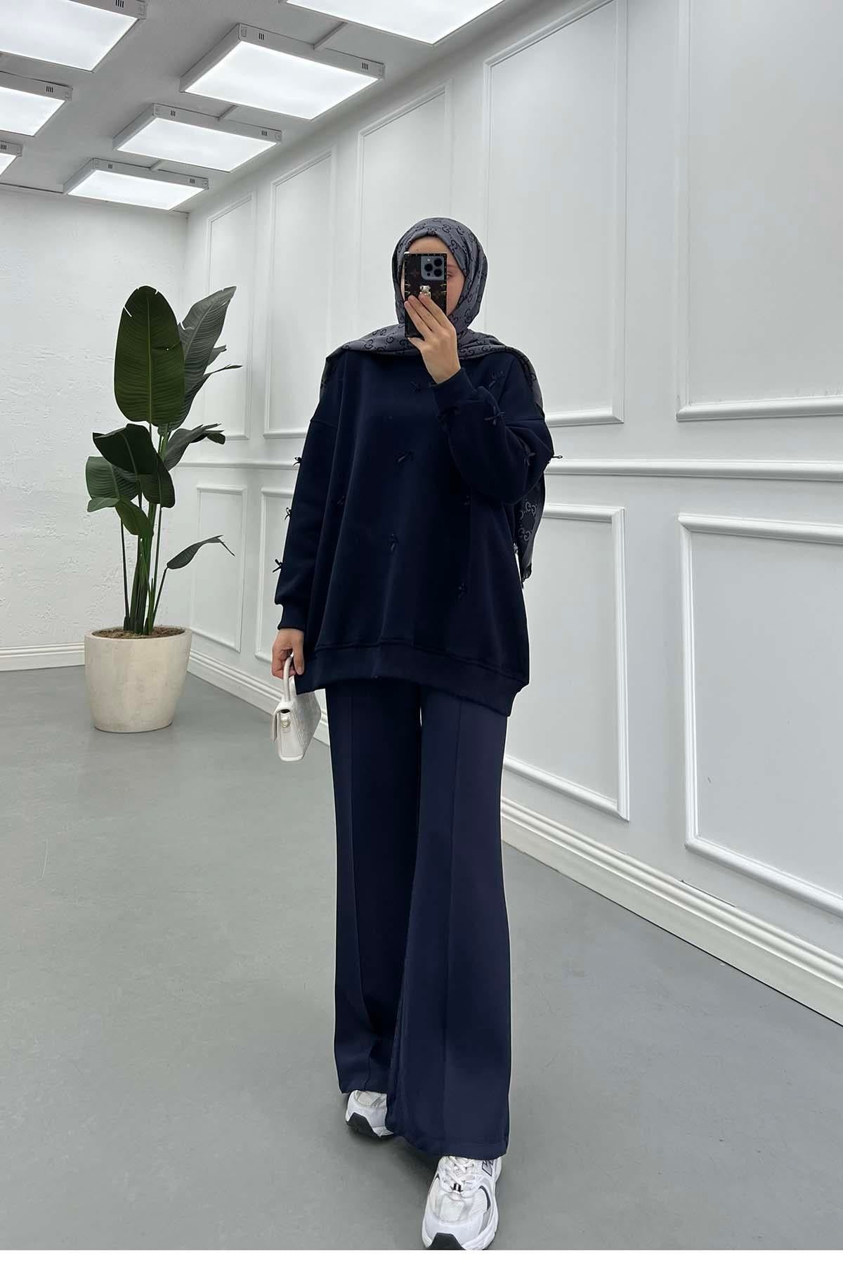 Kurdeleli Sweatshirt Lacivert