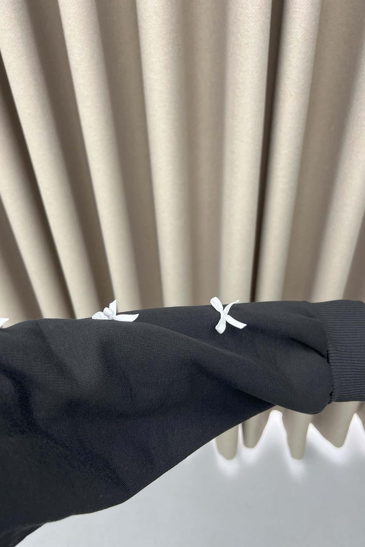 Kurdeleli Sweatshirt Siyah