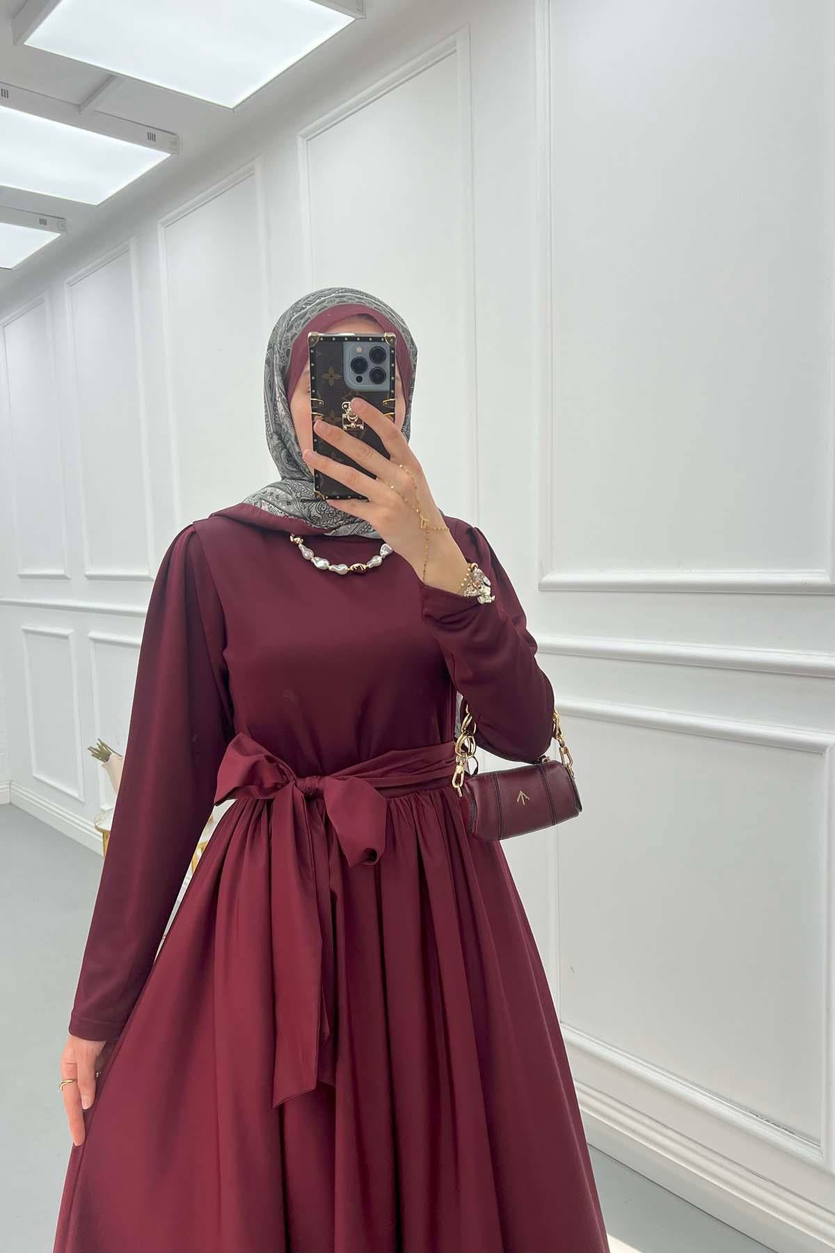 Kuşaklı Elbise Bordo