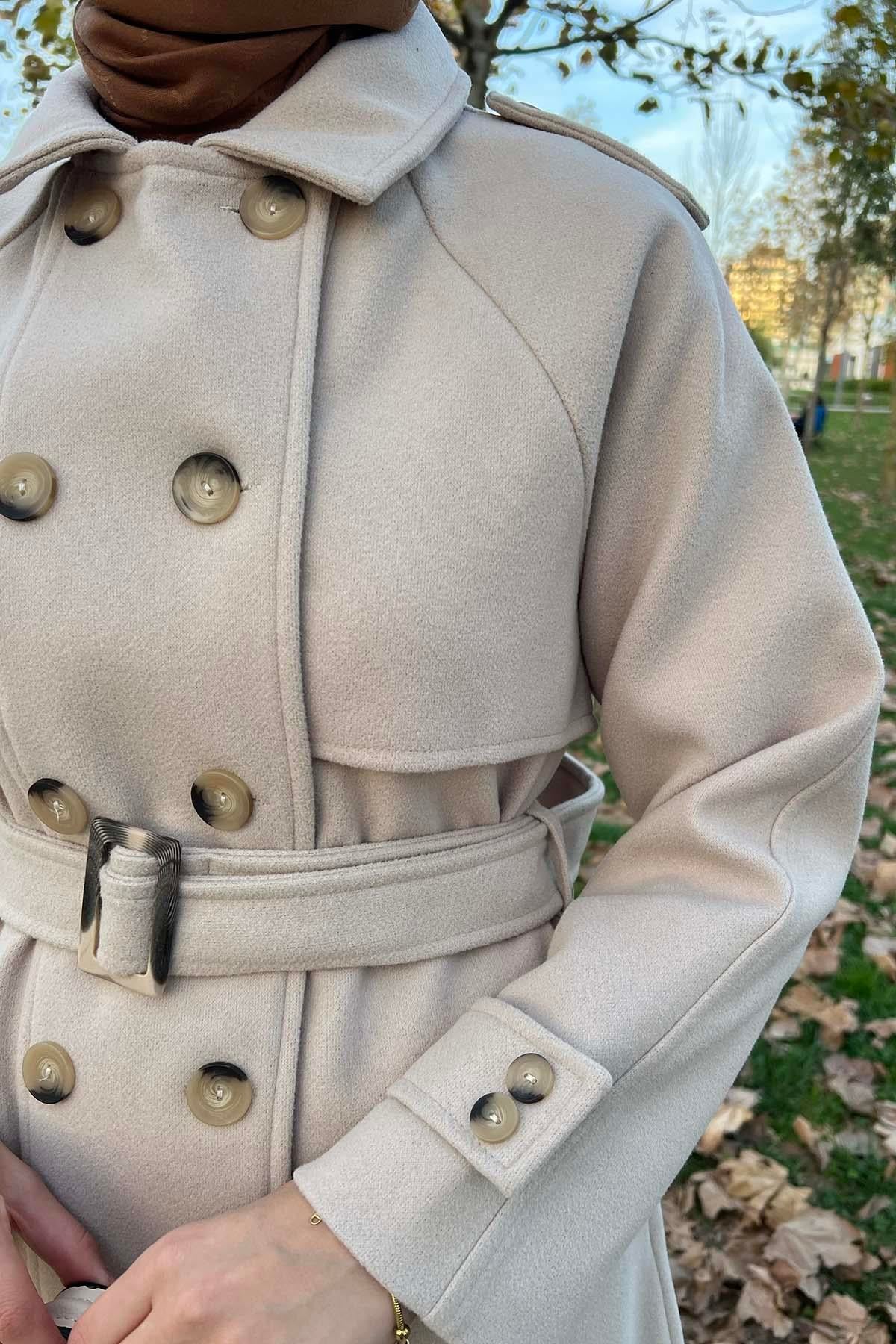 Kuşaklı Kaşe Kaban Bej