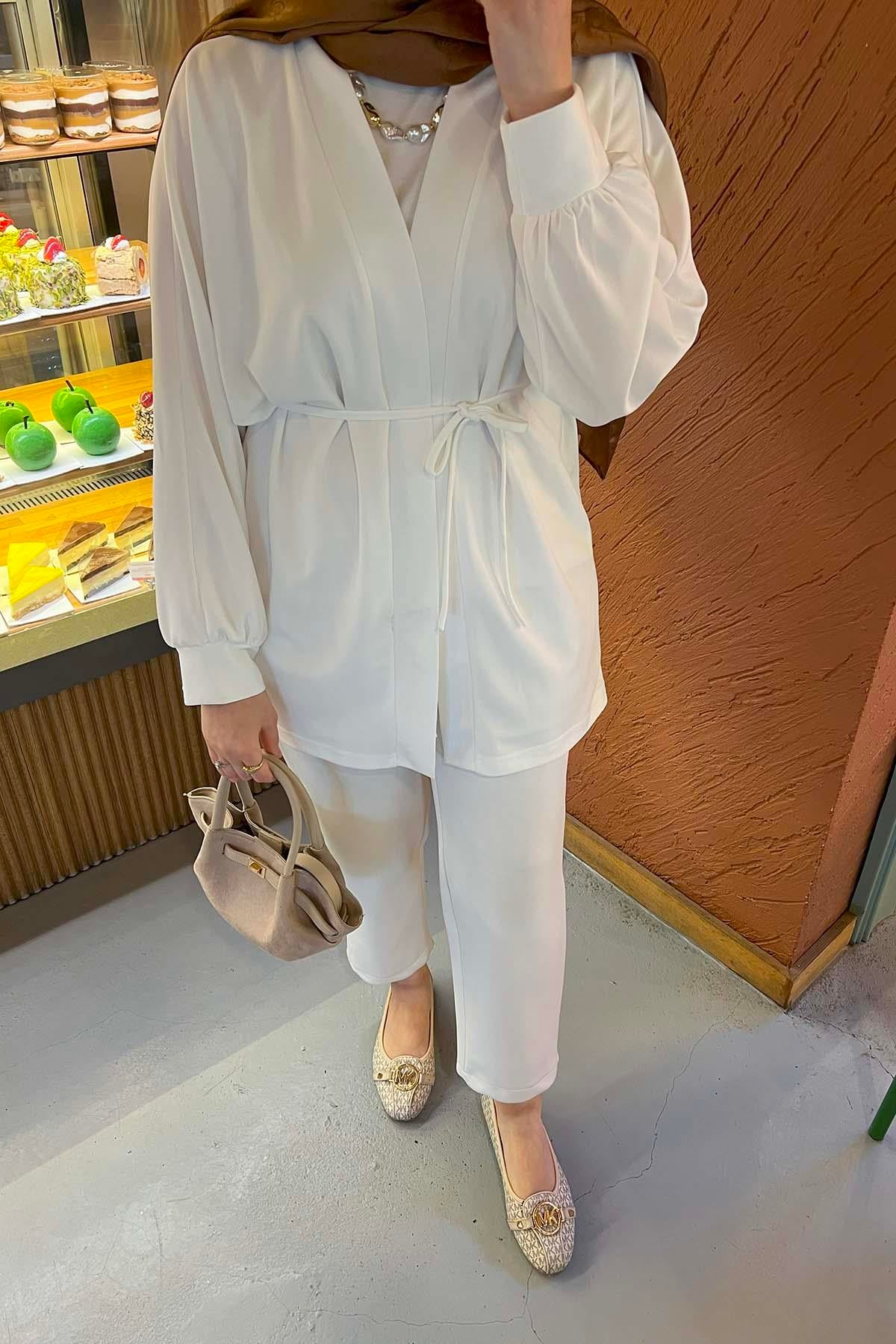 Kuşaklı Kimono Beyaz
