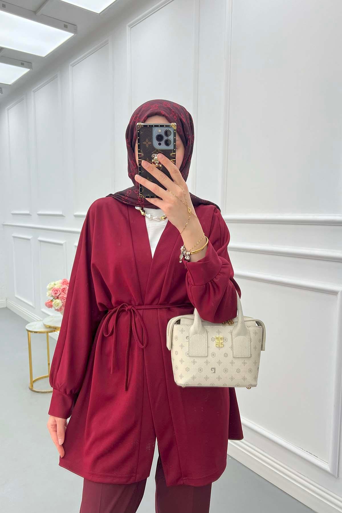 Kuşaklı Kimono Bordo