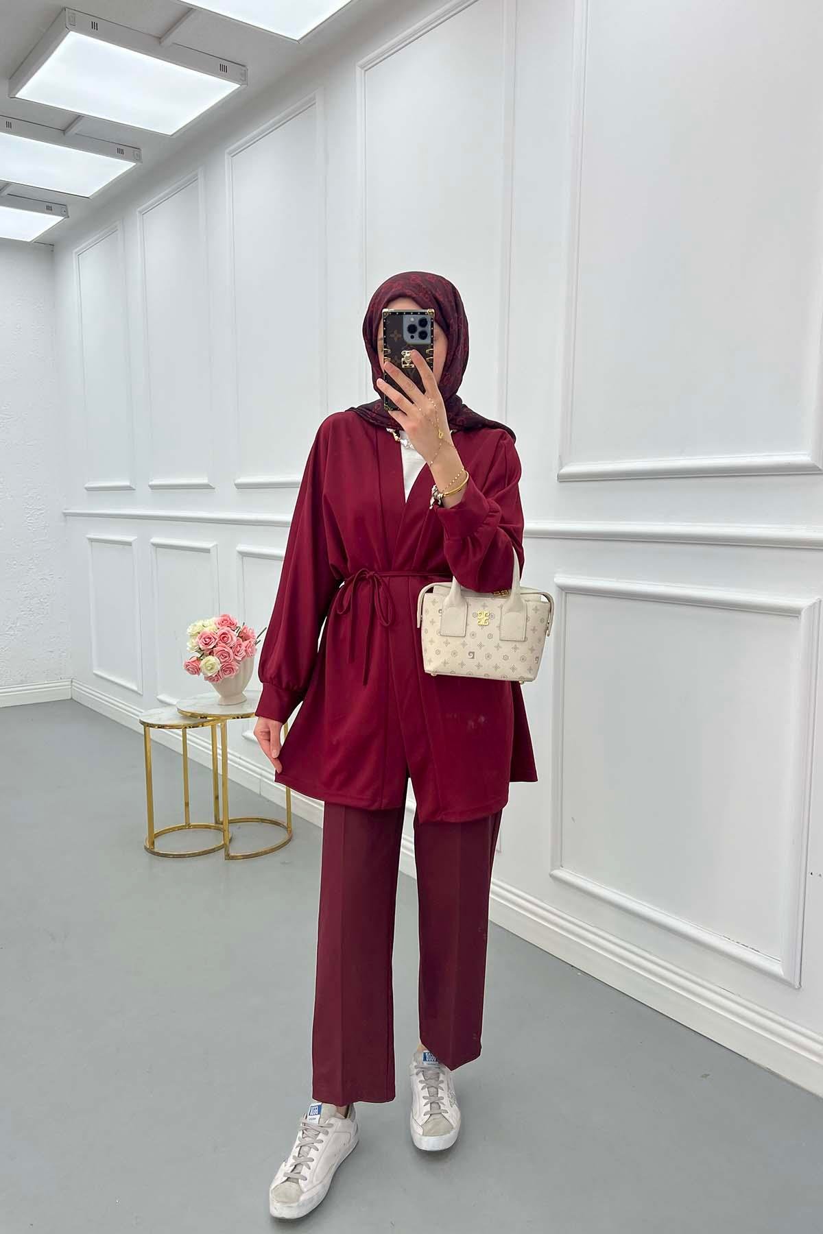 Kuşaklı Kimono Bordo