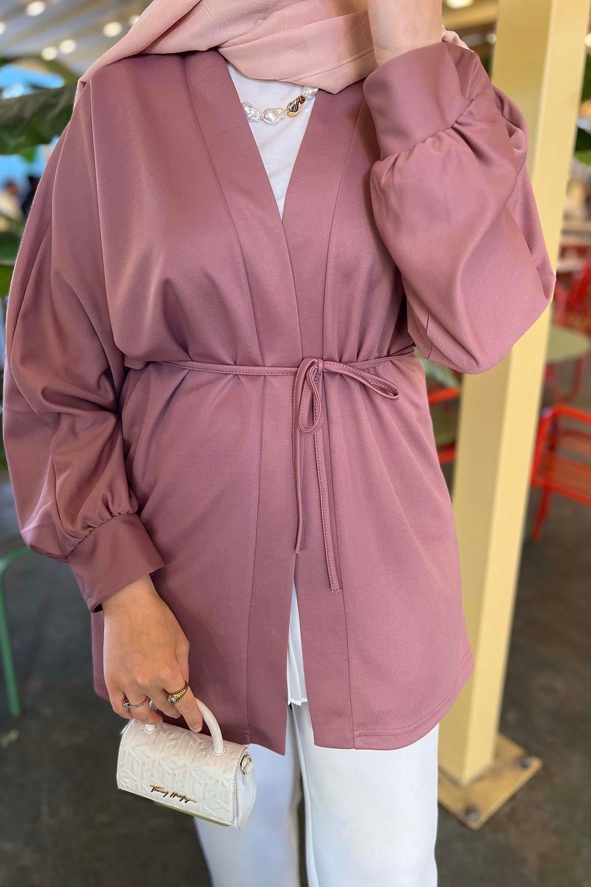 Kuşaklı Kimono Gül Kurusu
