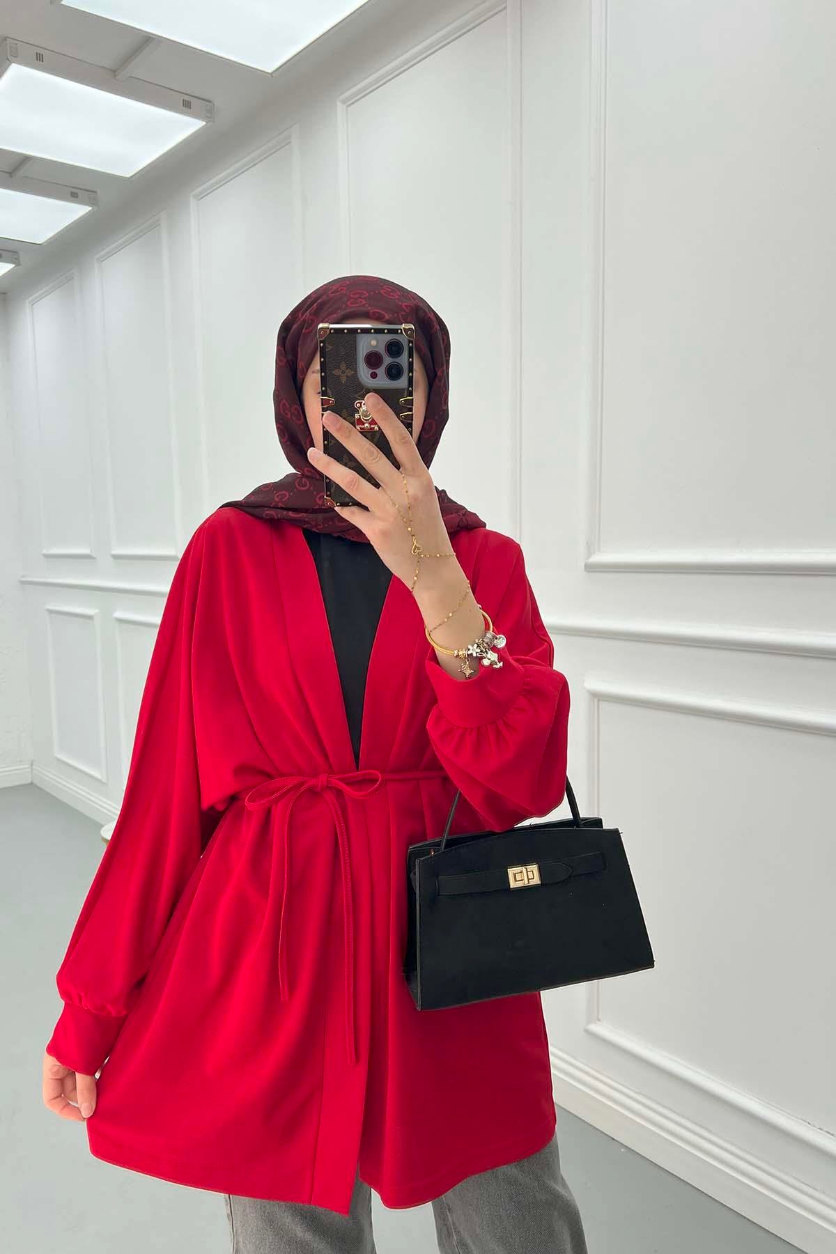 Kuşaklı Kimono Kırmızı