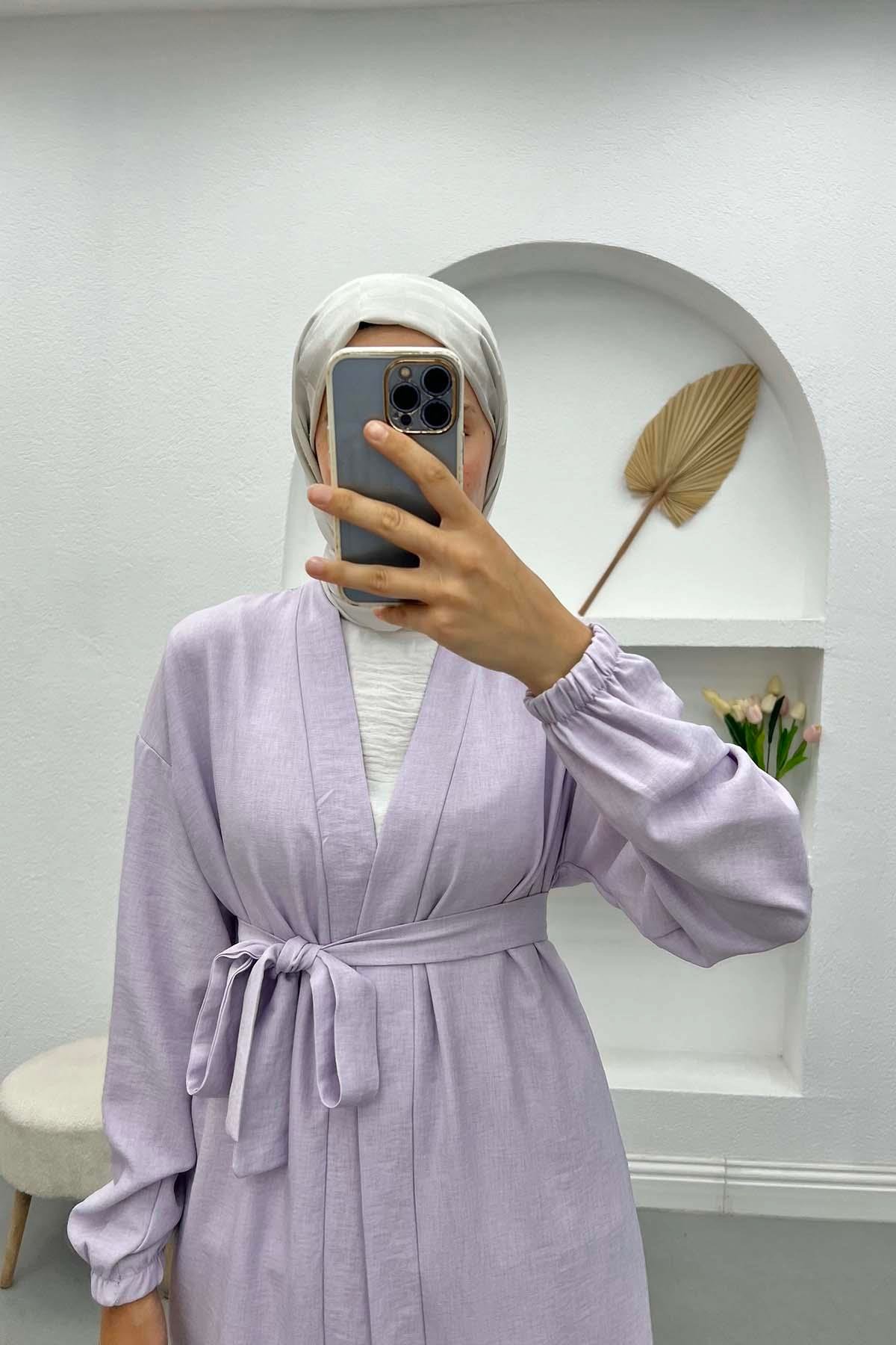 Kuşaklı Kimono Takım Lila