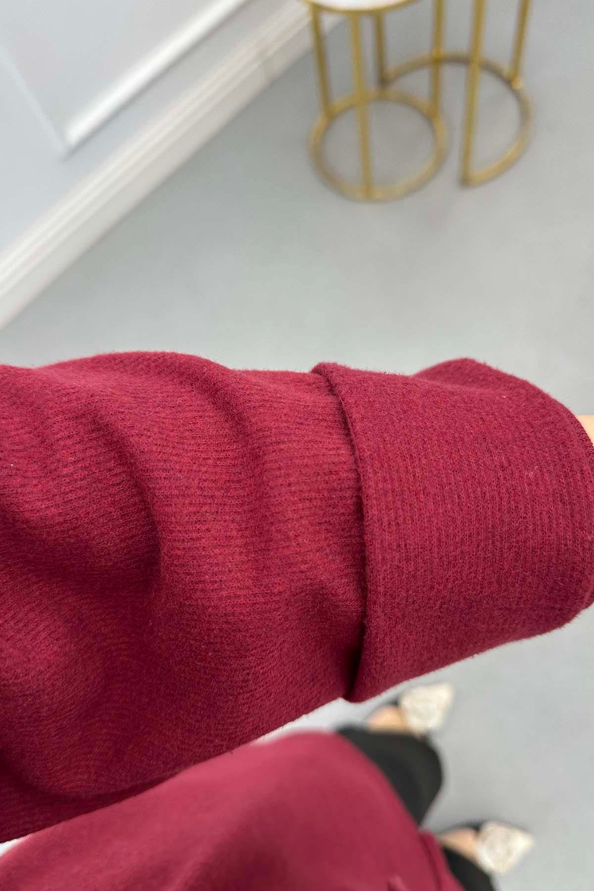 Kuşaklı Pamuklu Tunik Bordo