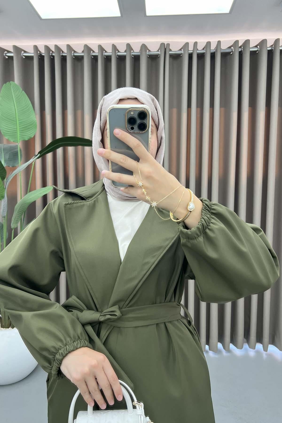 Kuşaklı Trençkot Haki