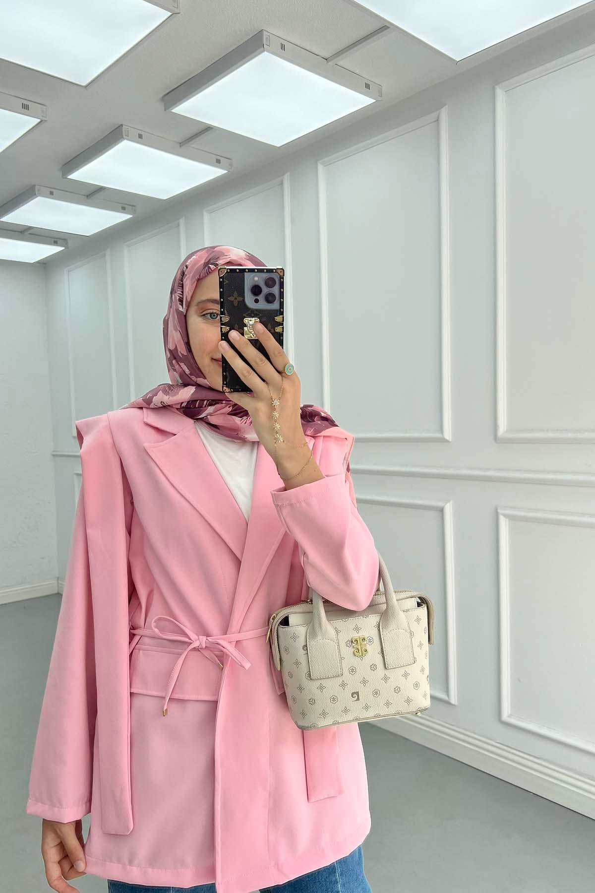 Kuşaklı Viral Ceket Pembe
