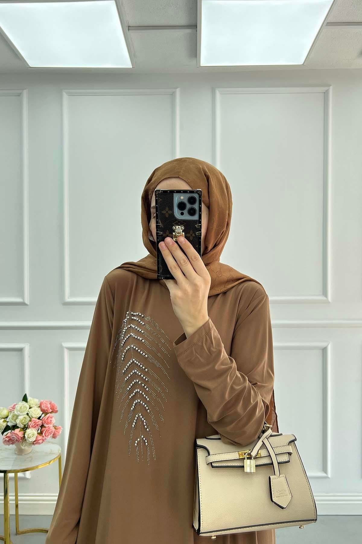 Lavin Işıltılı Taşlı Elbise Camel