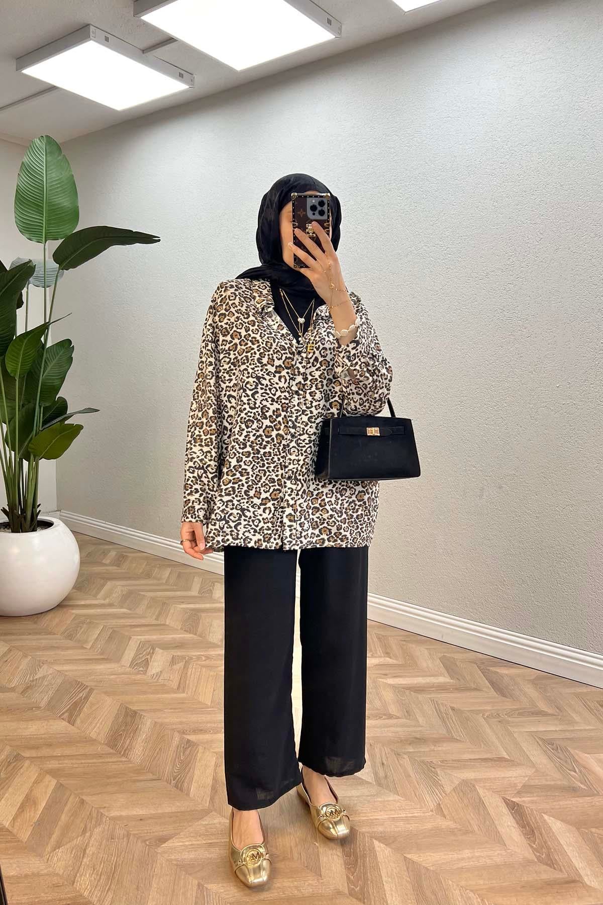 Leopar Baskılı Gömlek Leopar