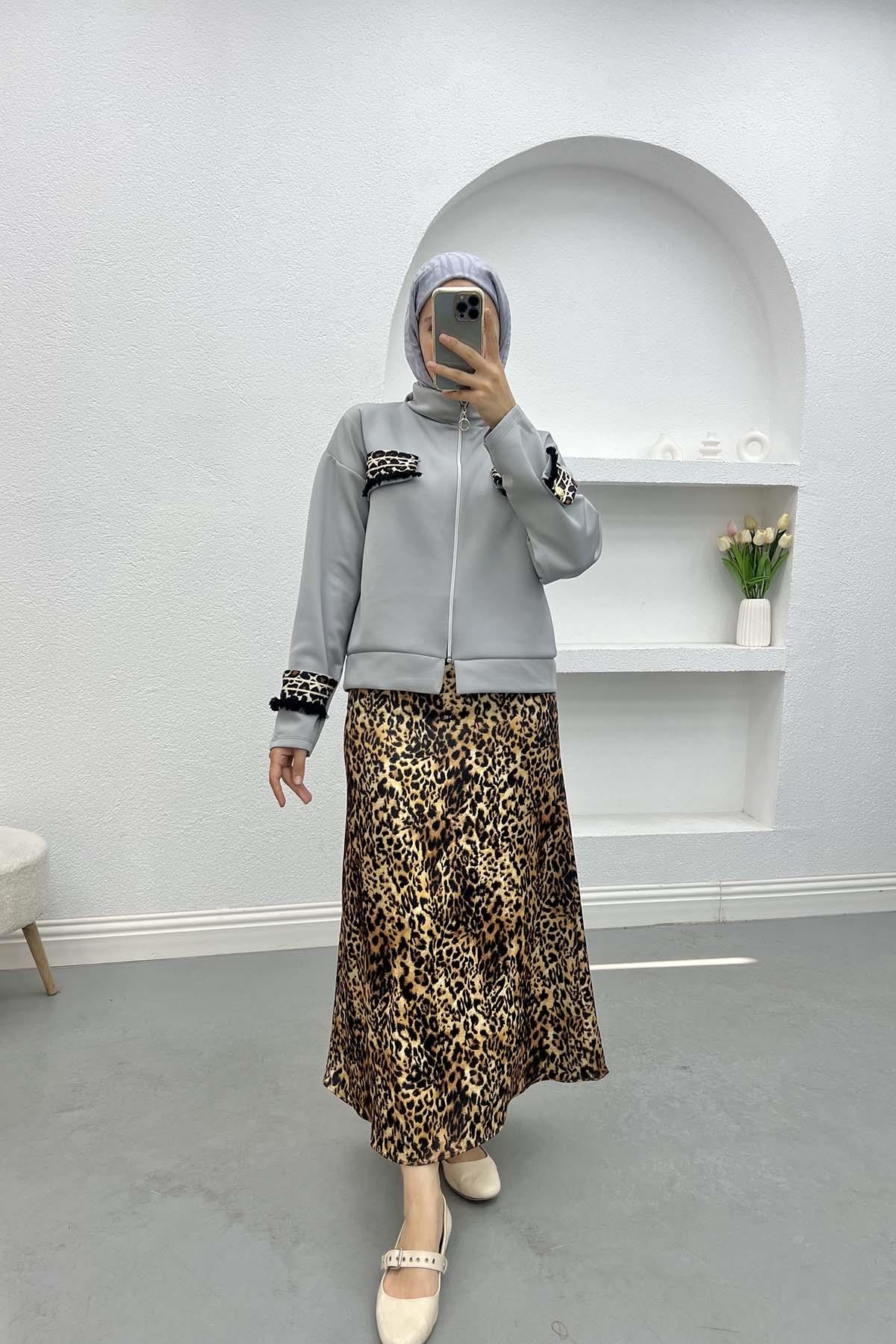 Leopar Cepli Scuba Ceket Gri
