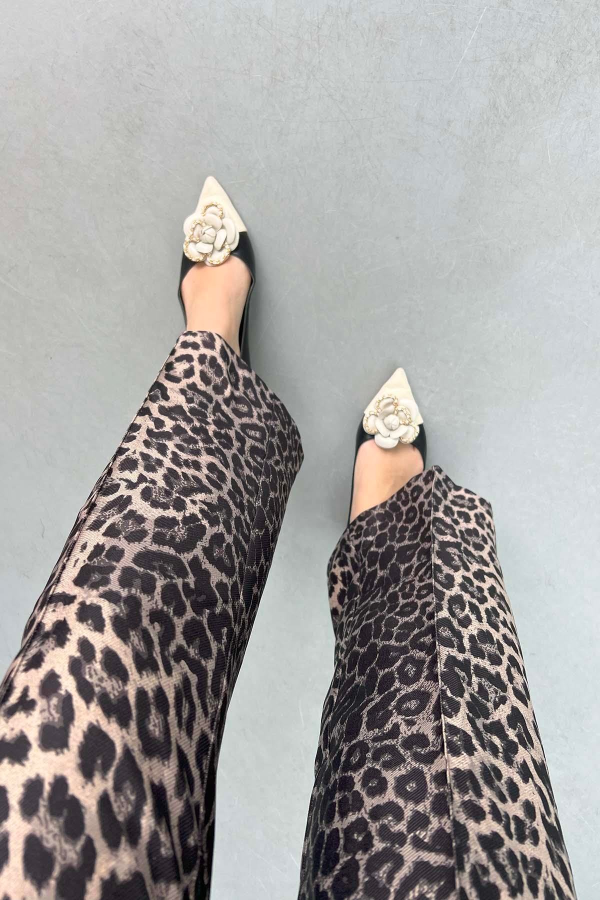 Leopar Desen Kumaş Pantolon Leopar