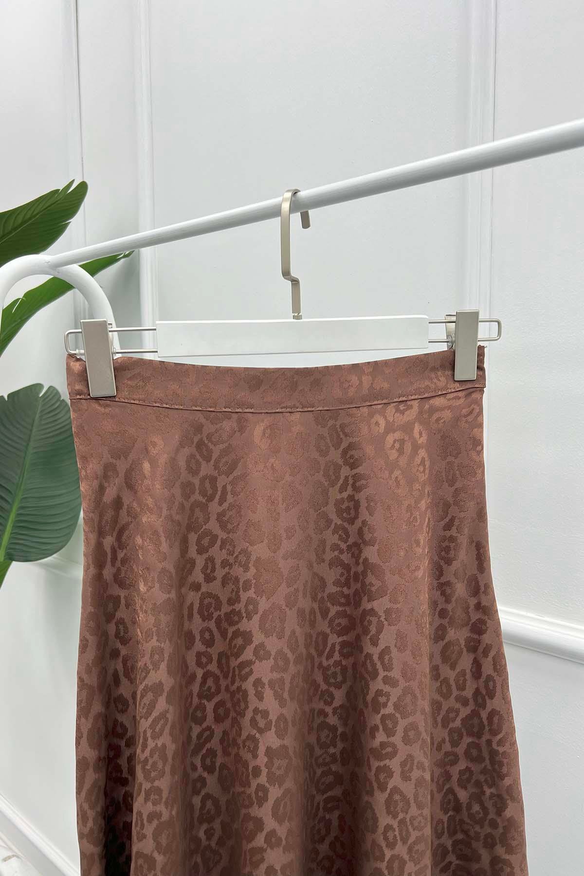 Leopar Desen Saten Etek Kahve