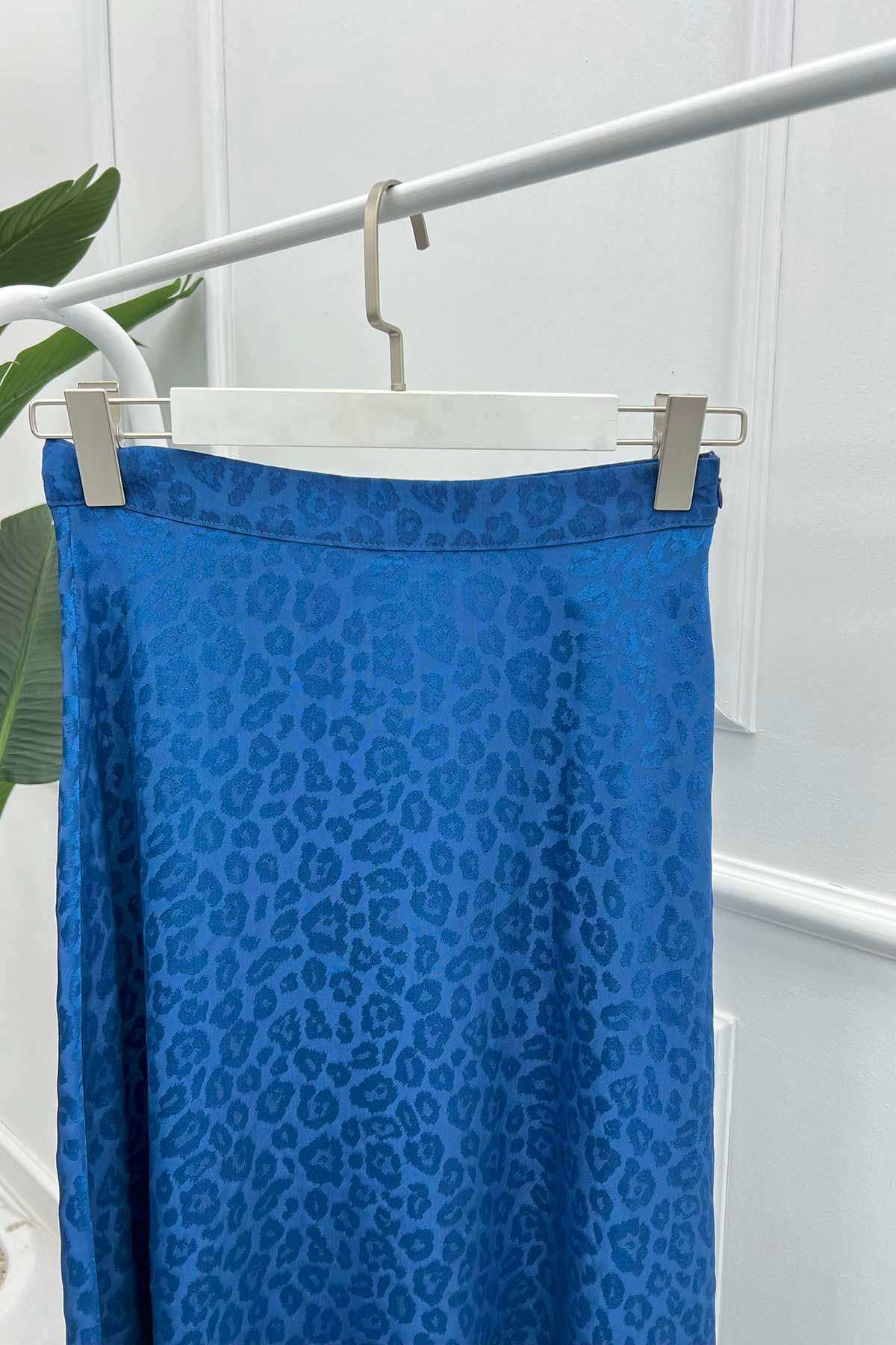 Leopar Desen Saten Etek Lacivert