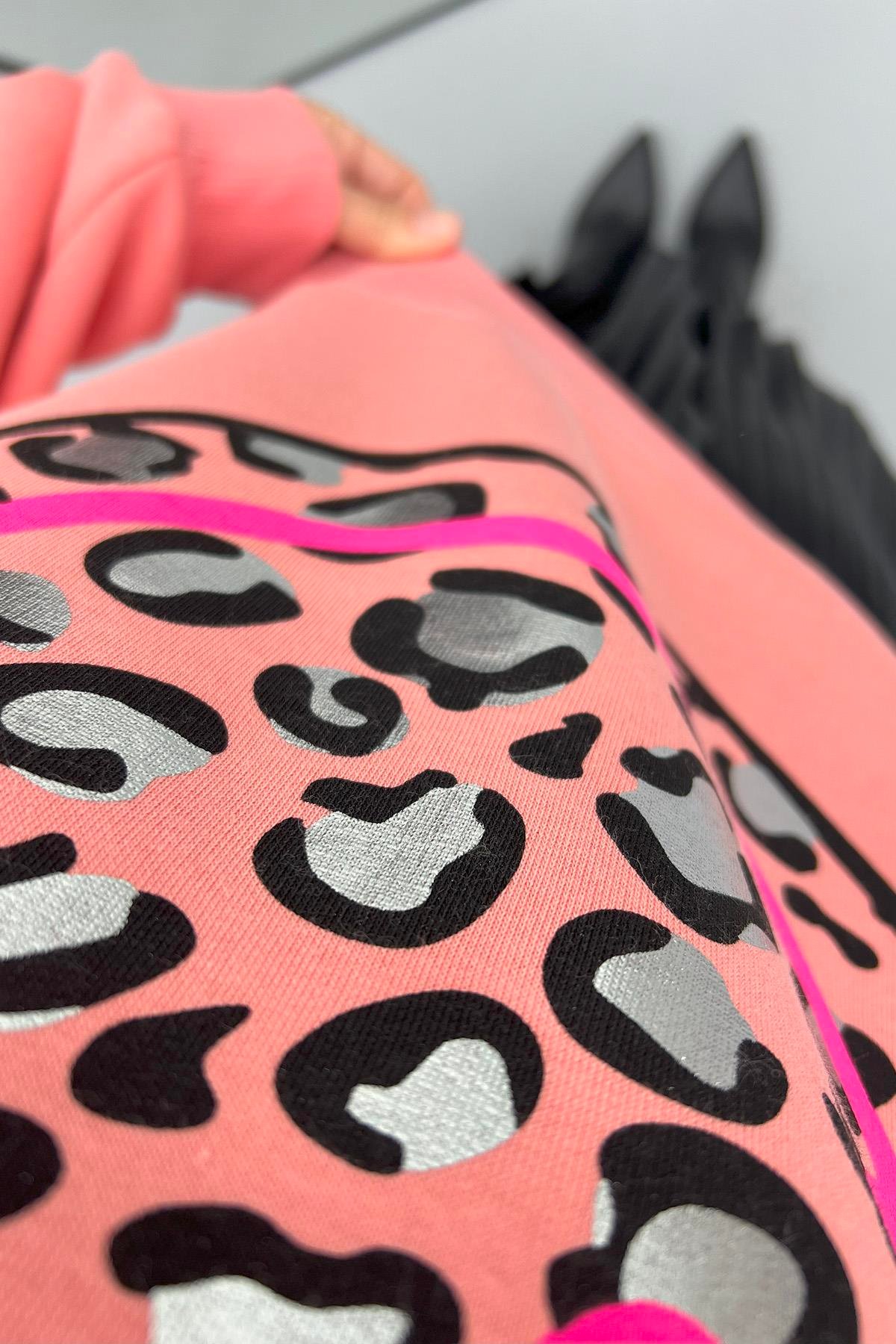 Leopar Desen Sweatshirt Pembe