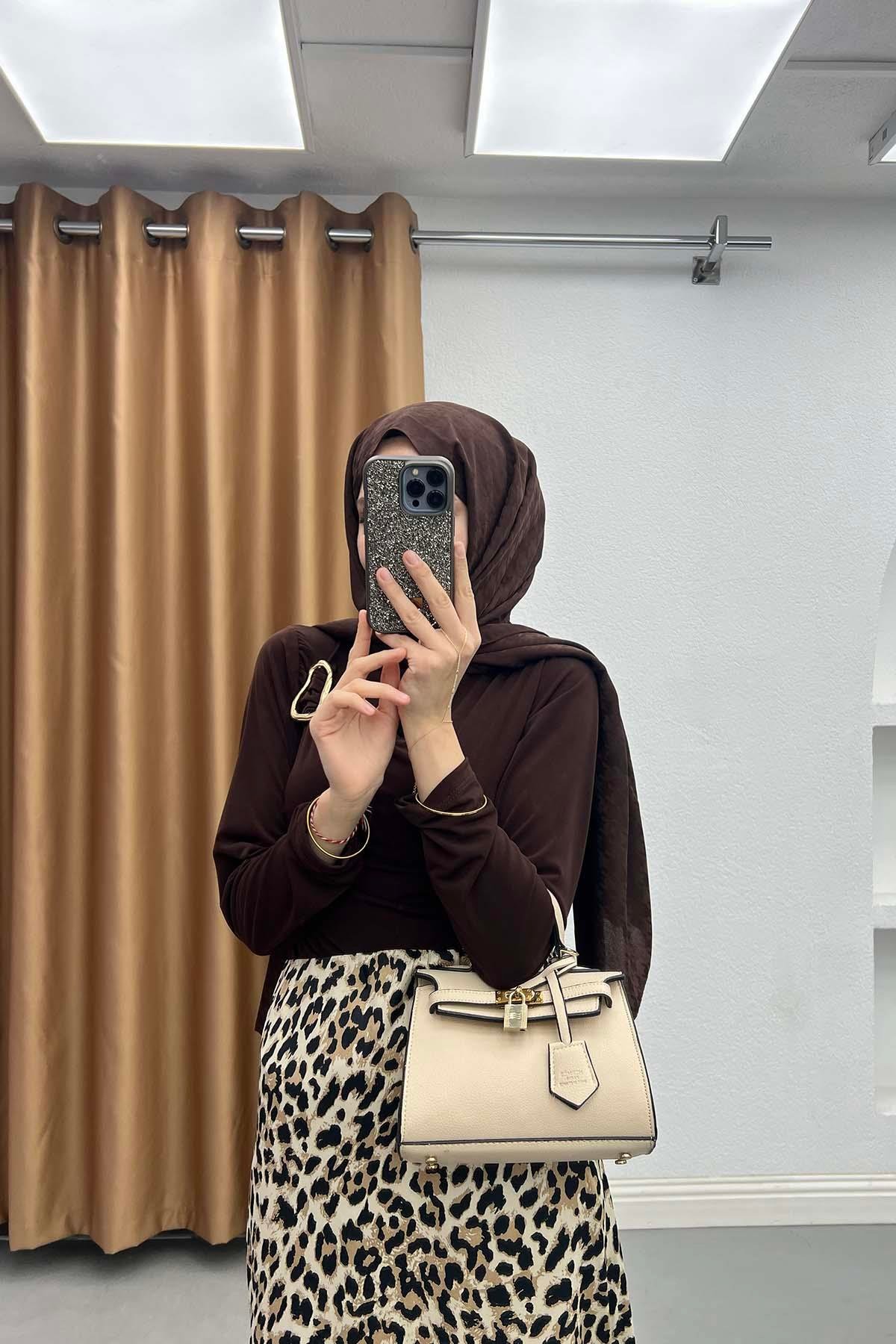 Leopar Desenli Akışkan Saten Etek Leopar