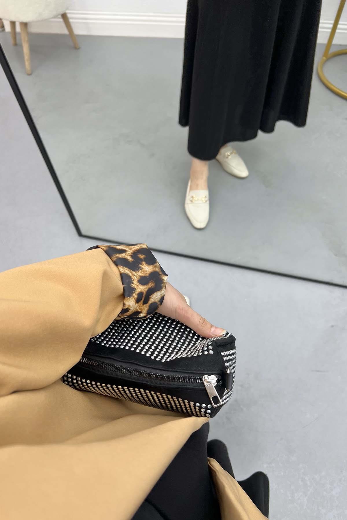Leopar Desenli Ceket Camel