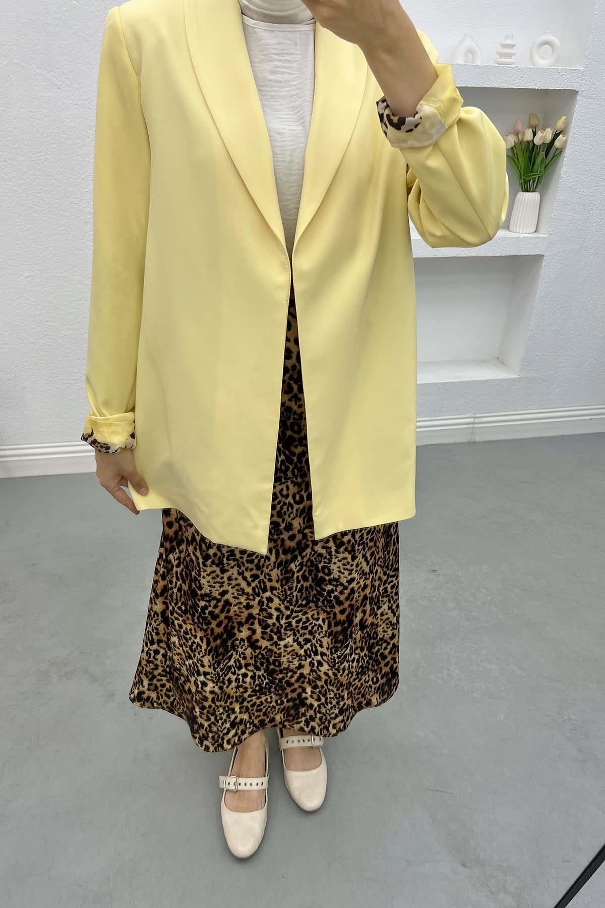 Leopar Desenli Ceket Sarı