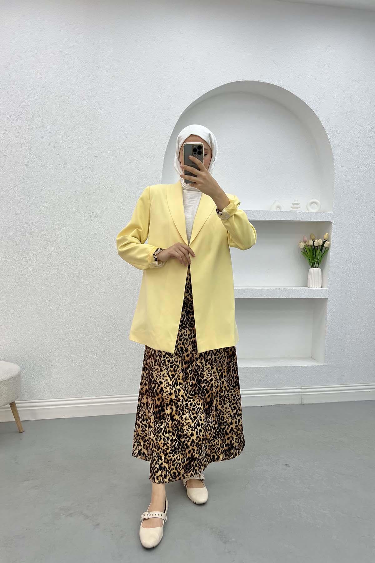 Leopar Desenli Ceket Sarı
