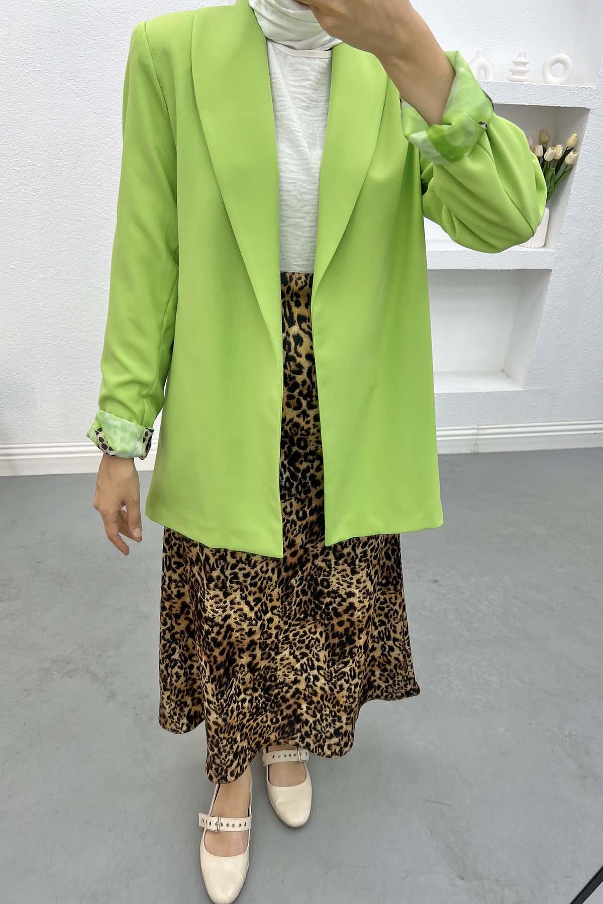 Leopar Desenli Ceket Yeşil