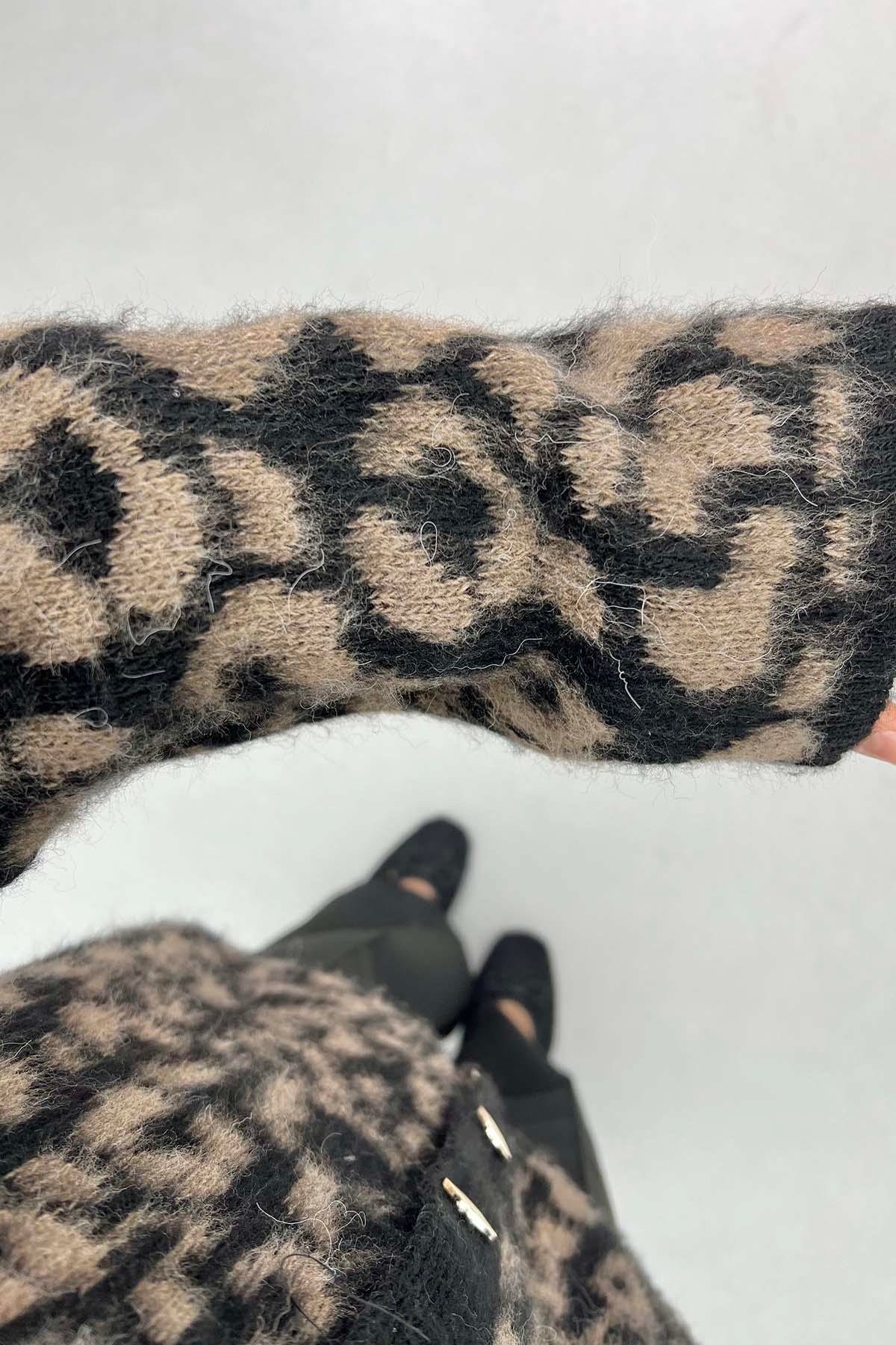 Leopar Desenli Hırka Kahve
