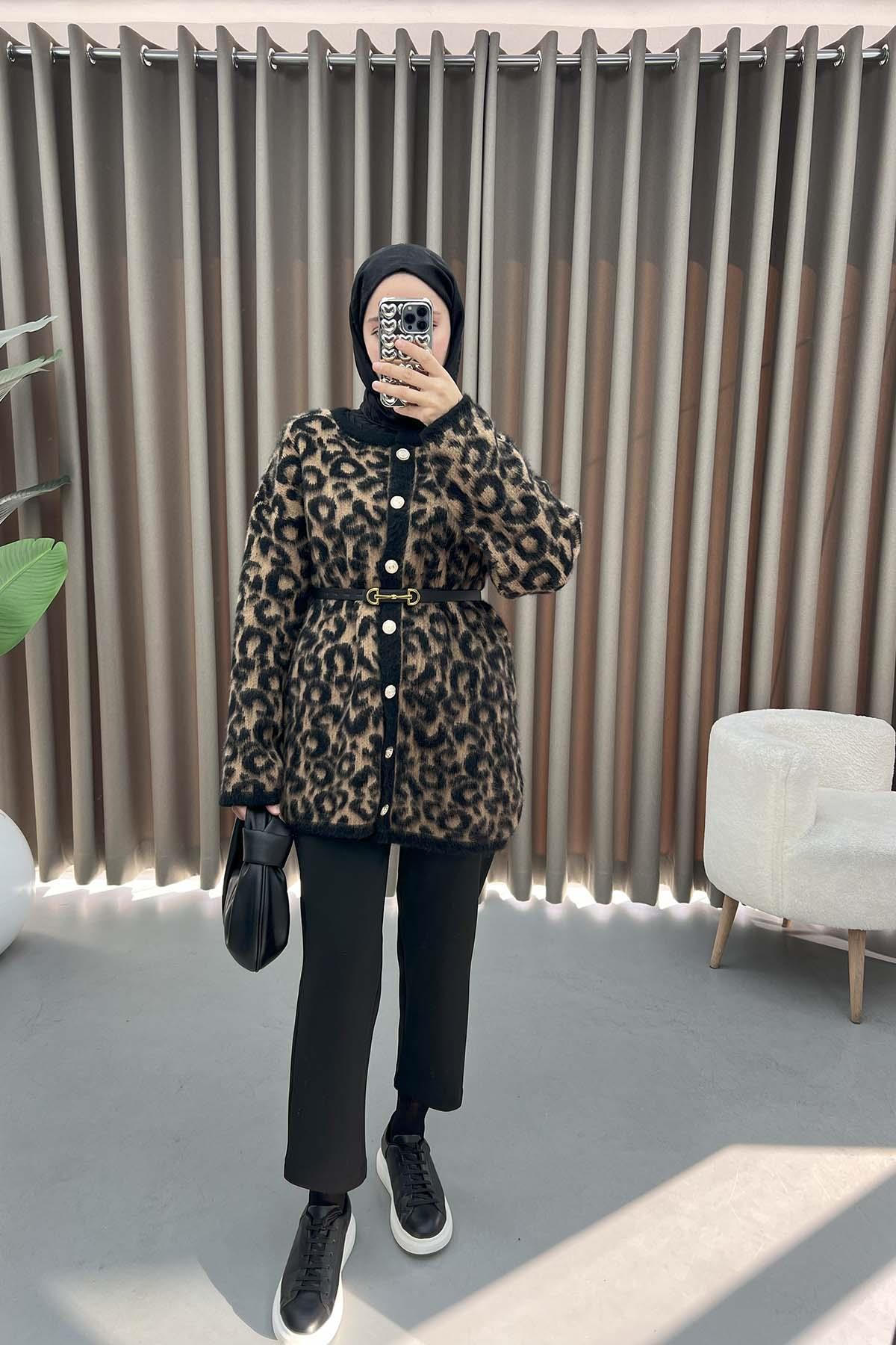 Leopar Desenli Hırka Leopar