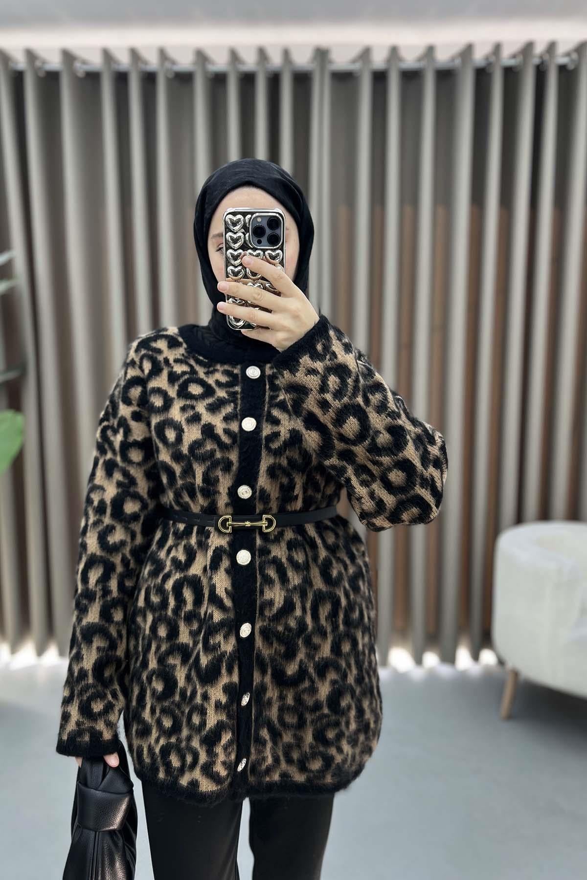 Leopar Desenli Hırka Leopar