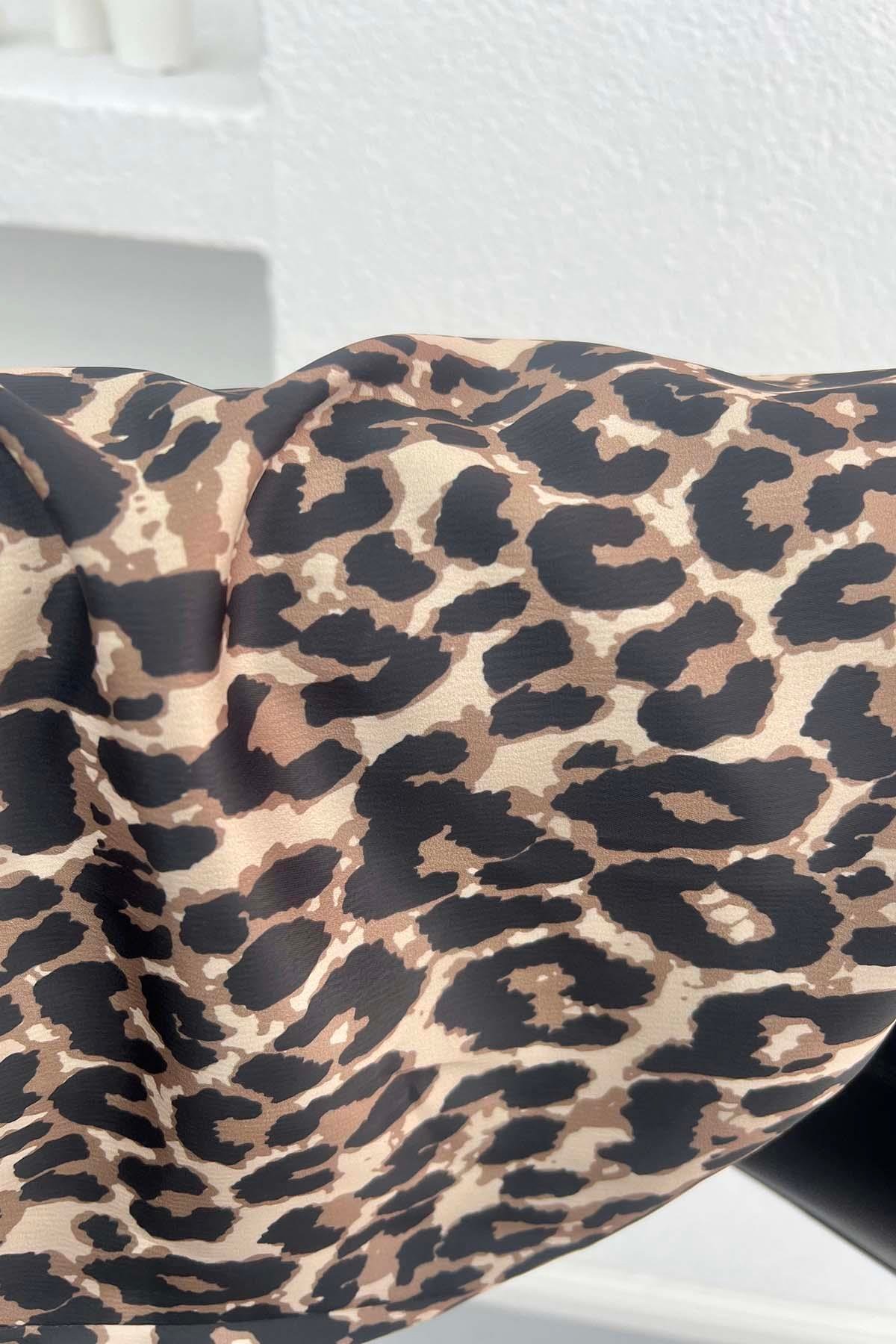 Leopar Desenli Saten Elbise Leopar