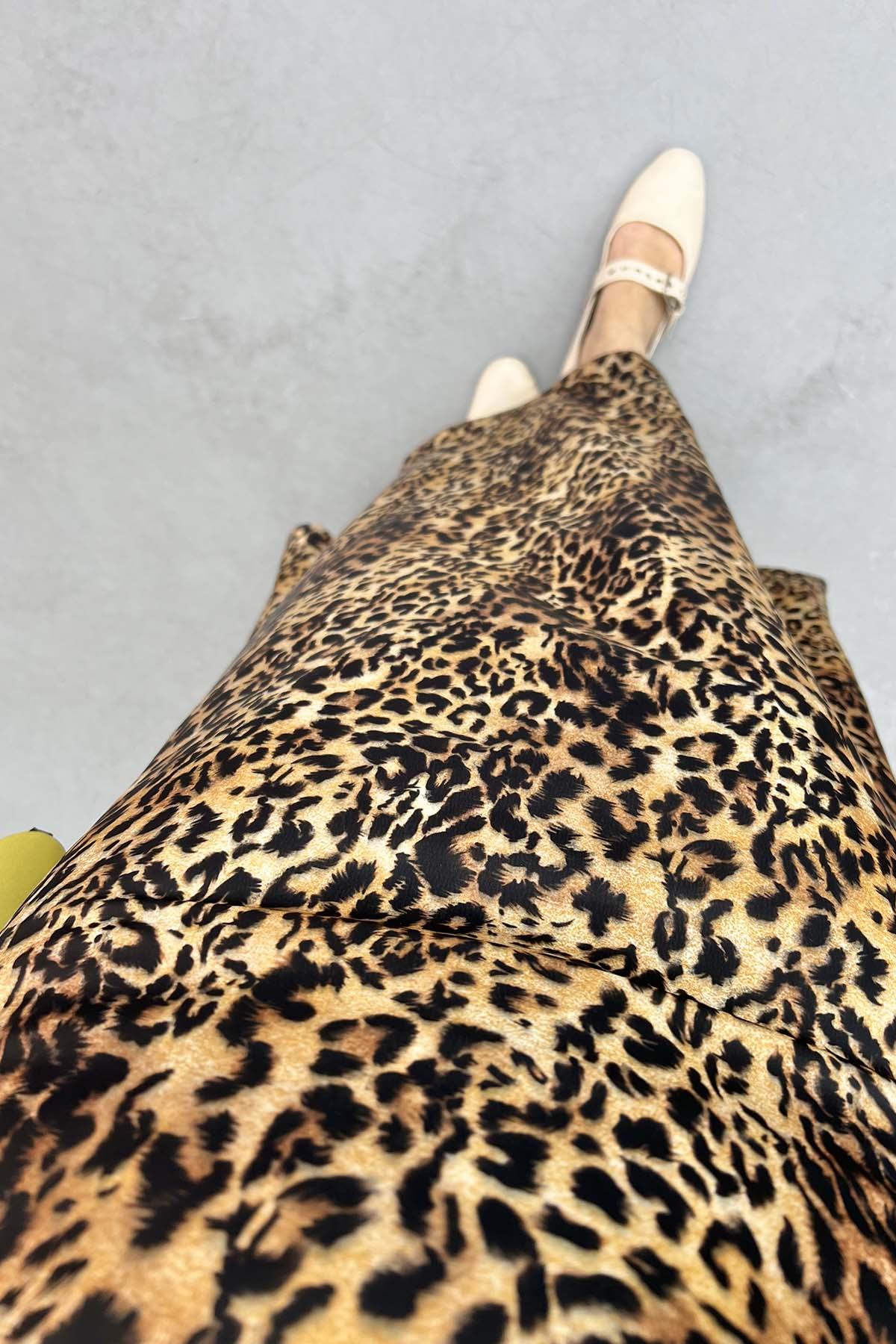 Leopar Desenli Saten Etek Leopar