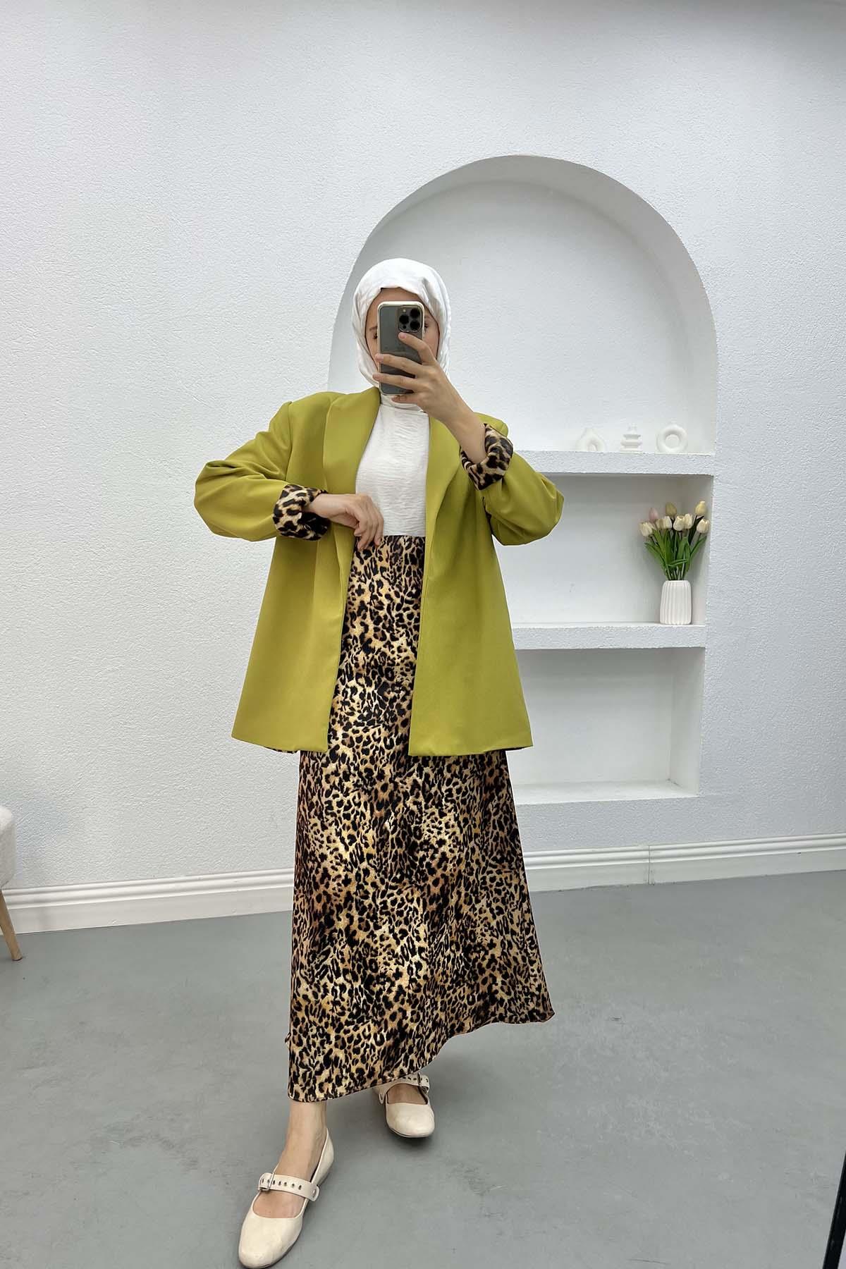 Leopar Desenli Saten Etek Leopar