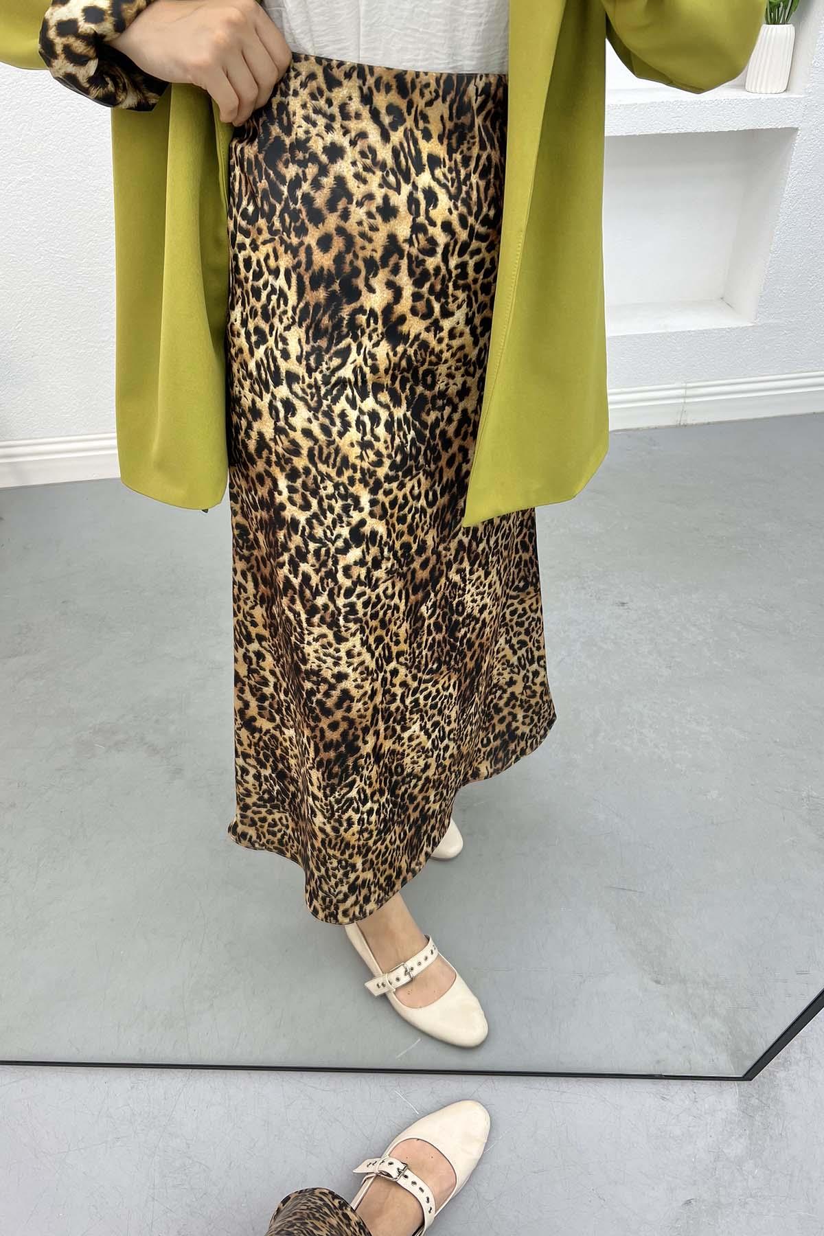 Leopar Desenli Saten Etek Leopar