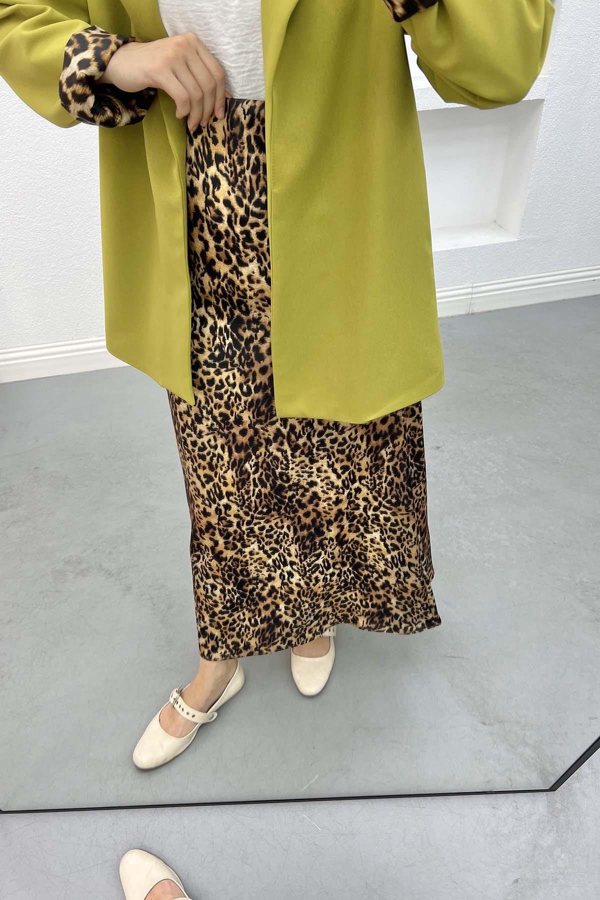 Leopar Desenli Saten Etek Leopar