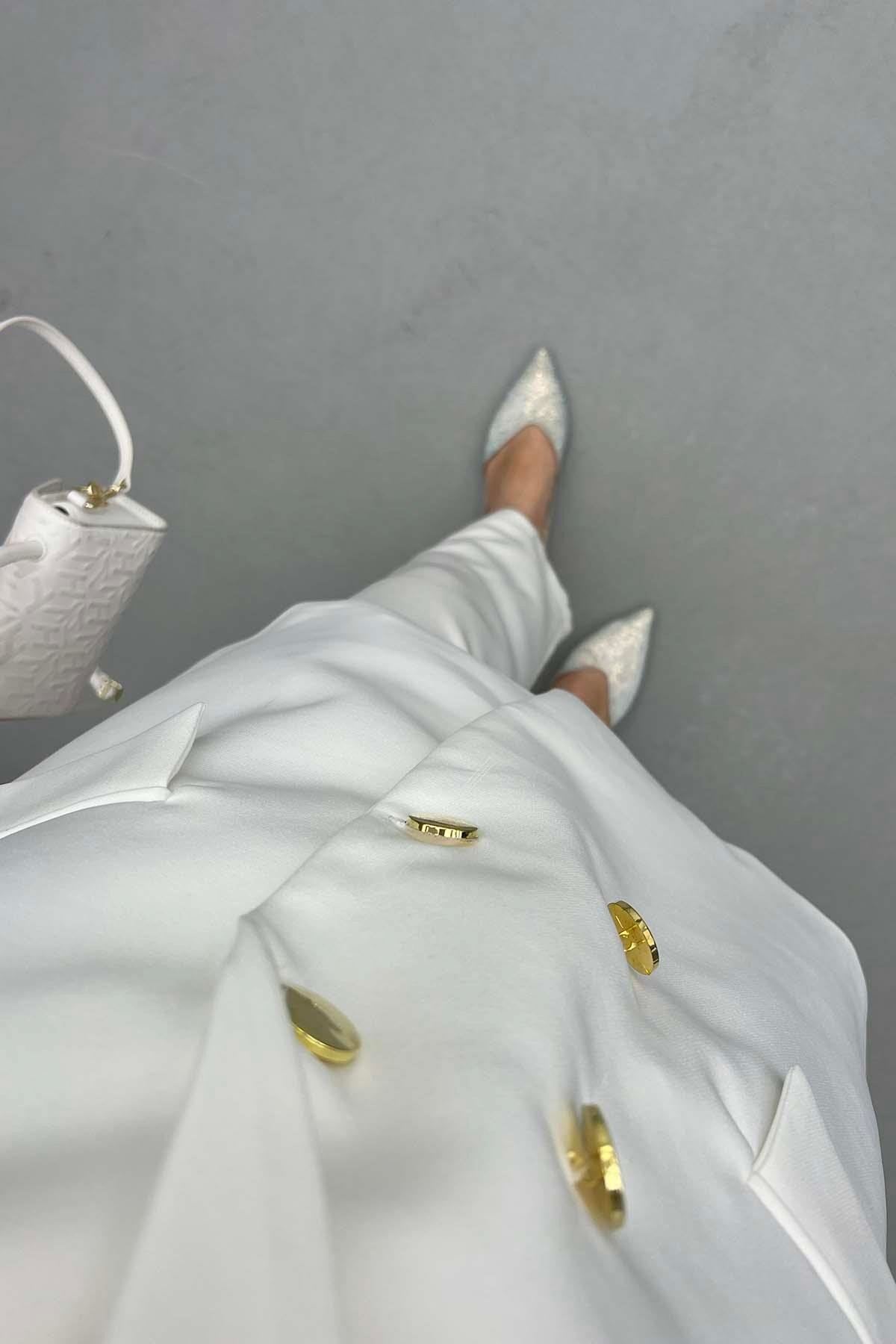 Leopar Detaylı Ceket Beyaz