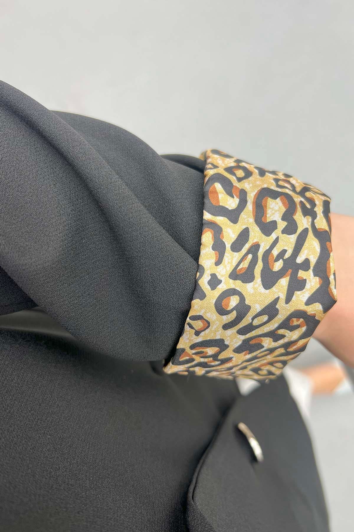 Leopar Detaylı Ceket Siyah