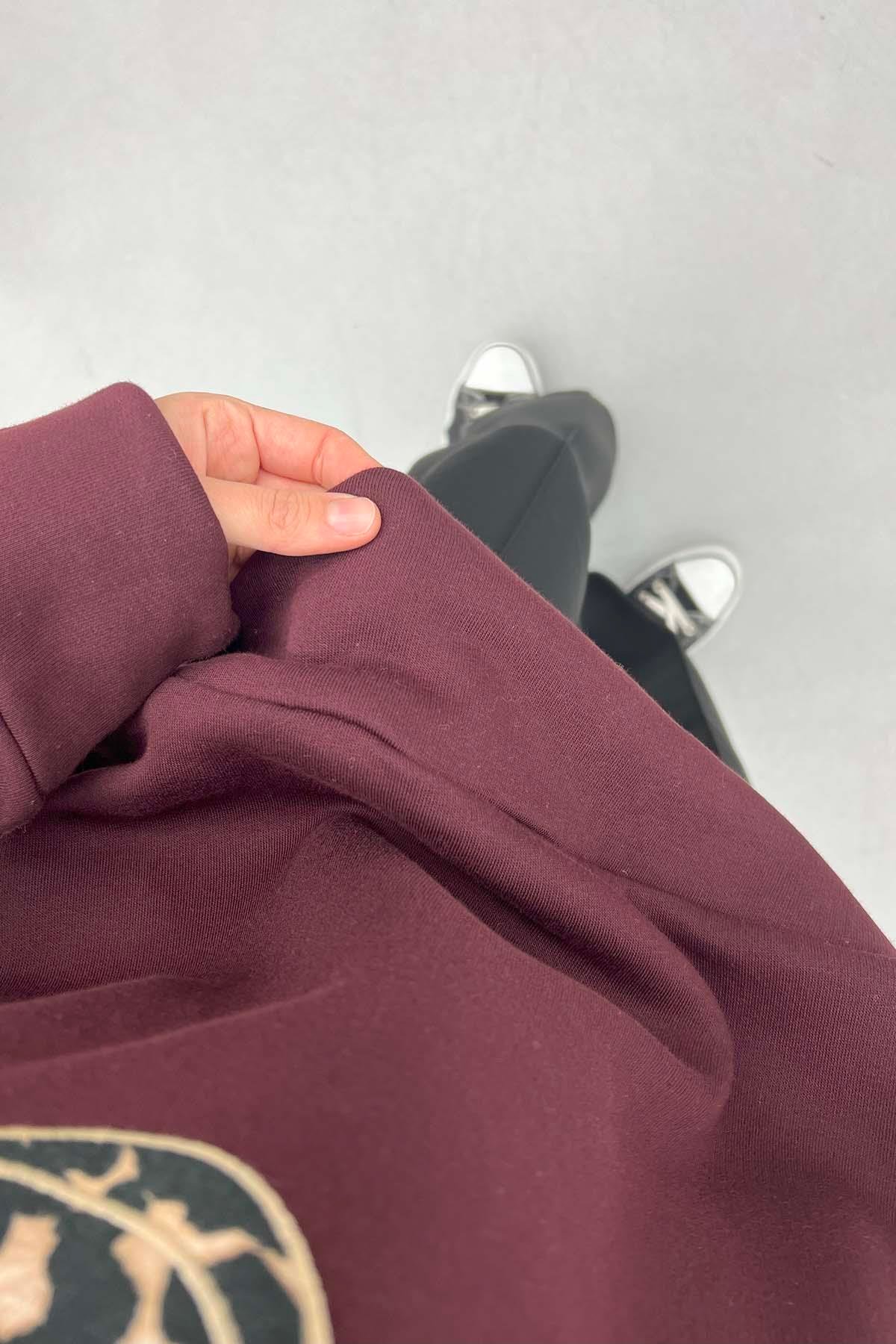 Leopar Yazılı Üç İplik Sweatshirt Vişne Çürüğü
