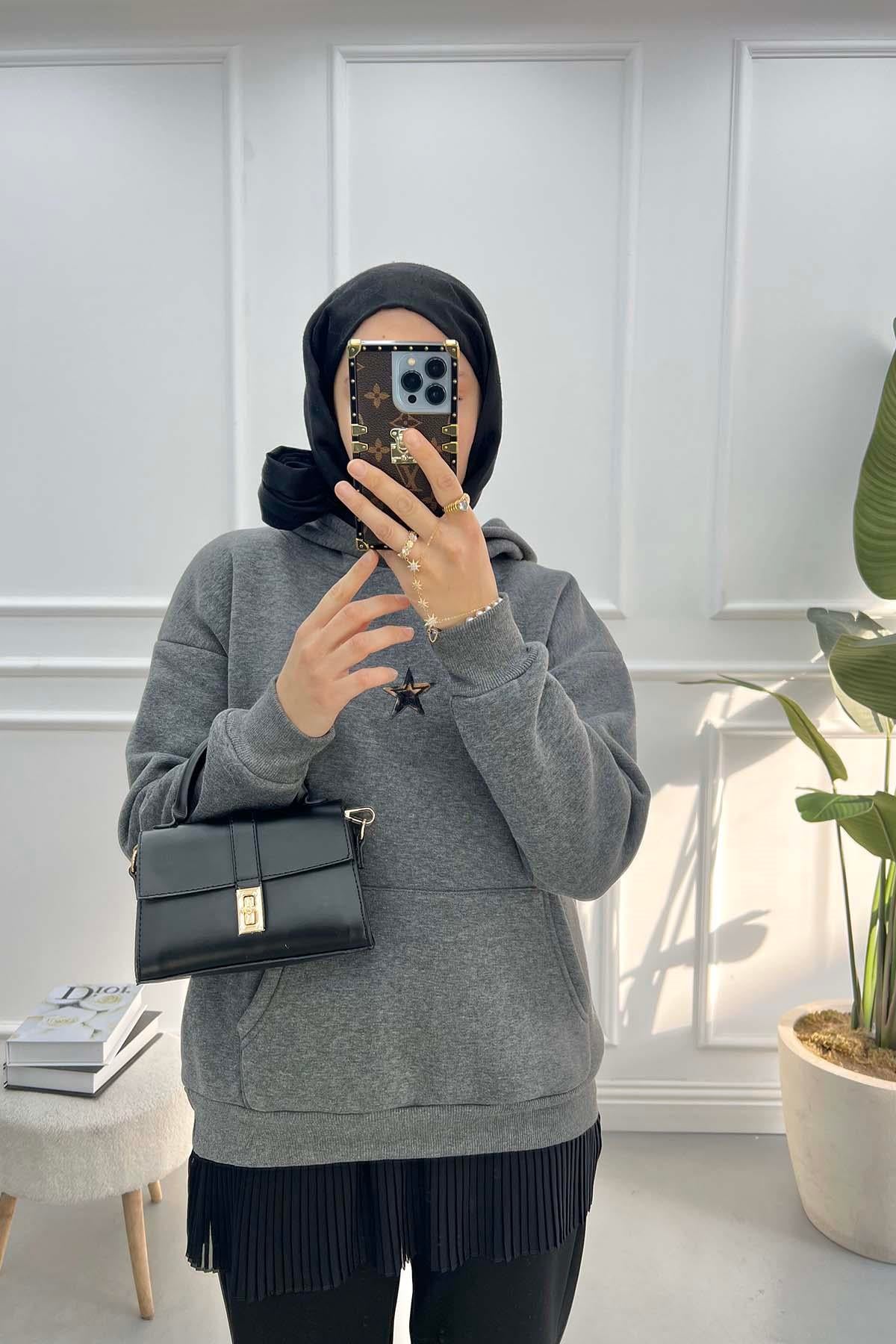 Leopar Yıldızlı Sweatshirt Koyu-Gri