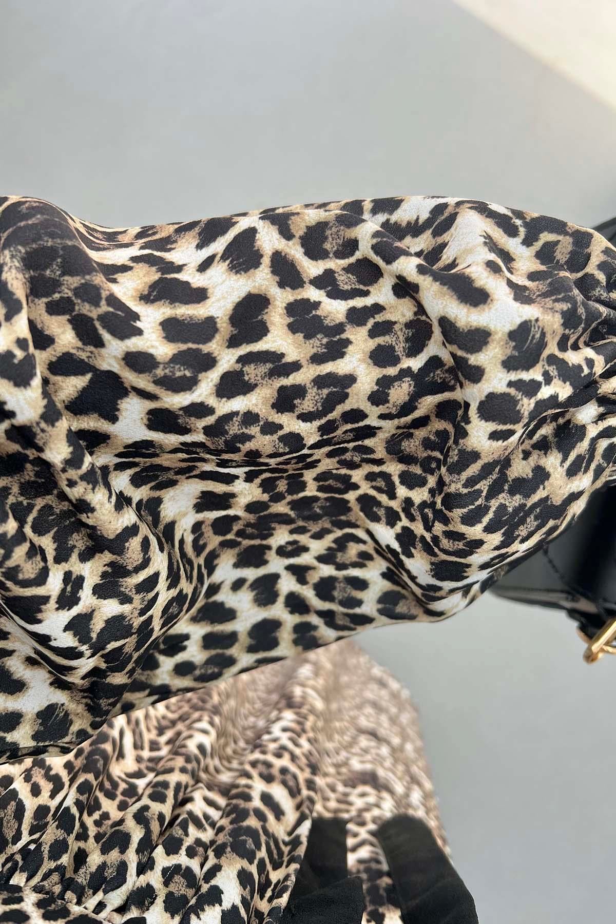 Leoparlı Bağlamalı Elbise Leopar