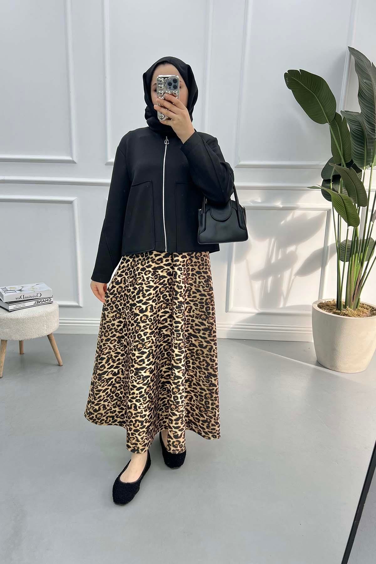 Leoparlı Etek Takım Leopar- Siyah